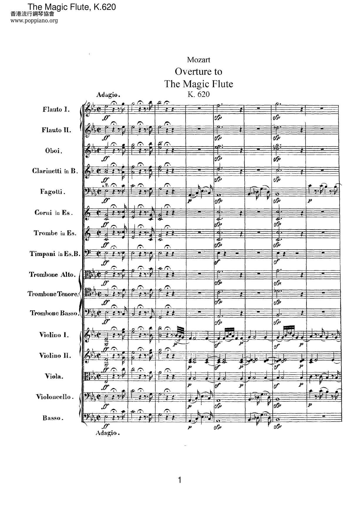 The Magic Flute, K. 620ピアノ譜
