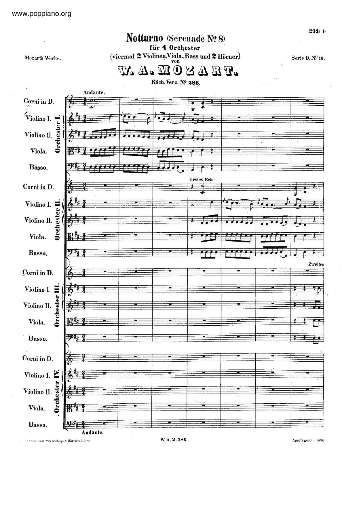 Notturno In D Major, K. 286/269A琴譜