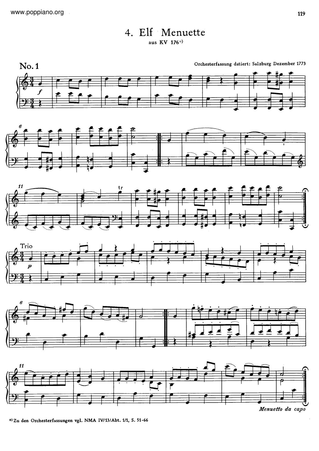 11 Minuets, K. 176ピアノ譜
