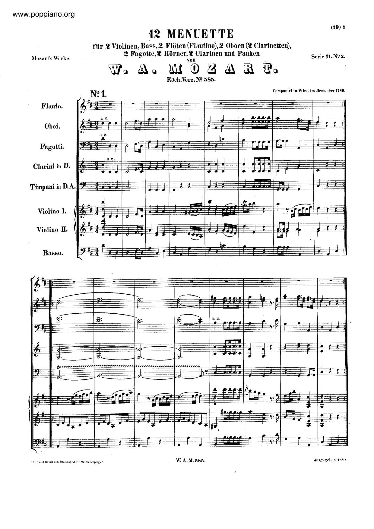 12 Minuets, K. 585ピアノ譜