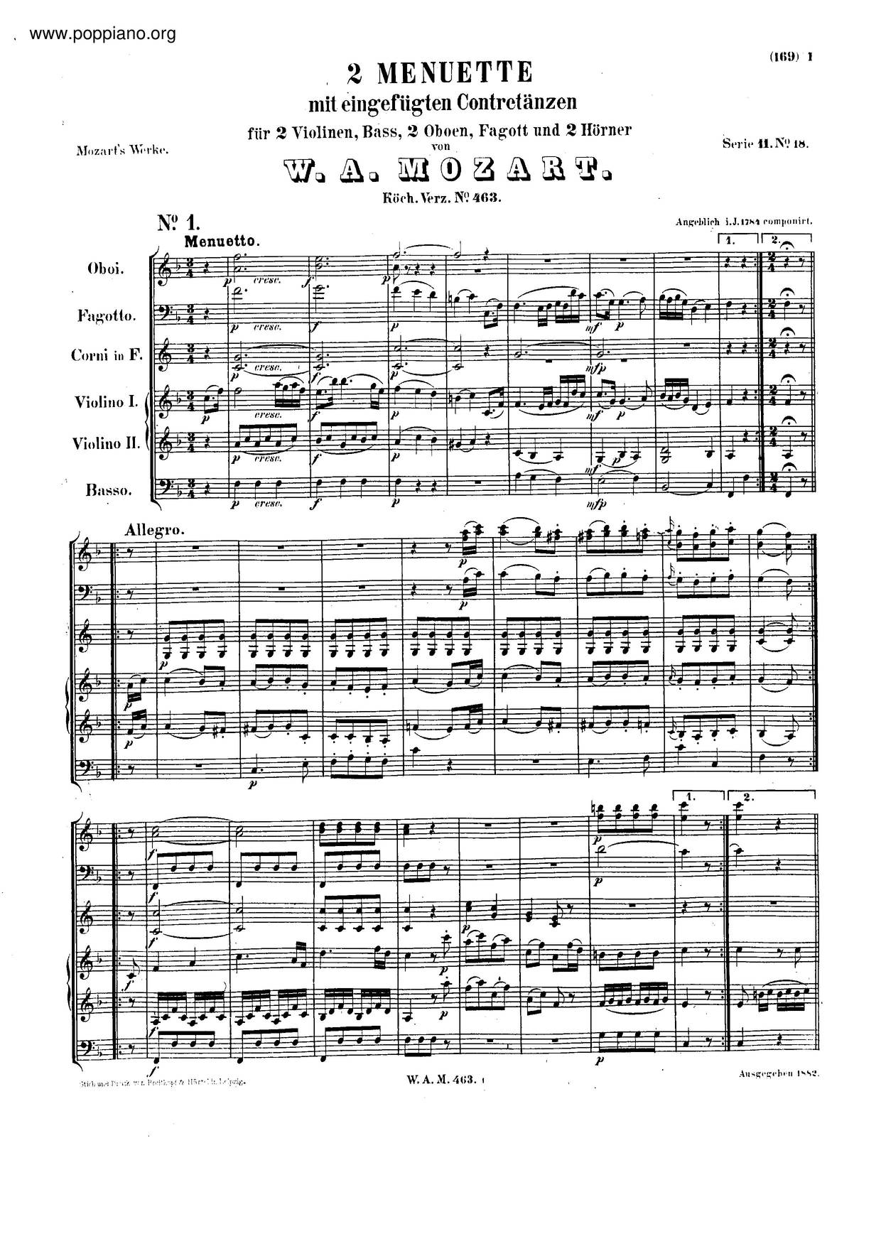 2 Minuets, K. 463/448C Score
