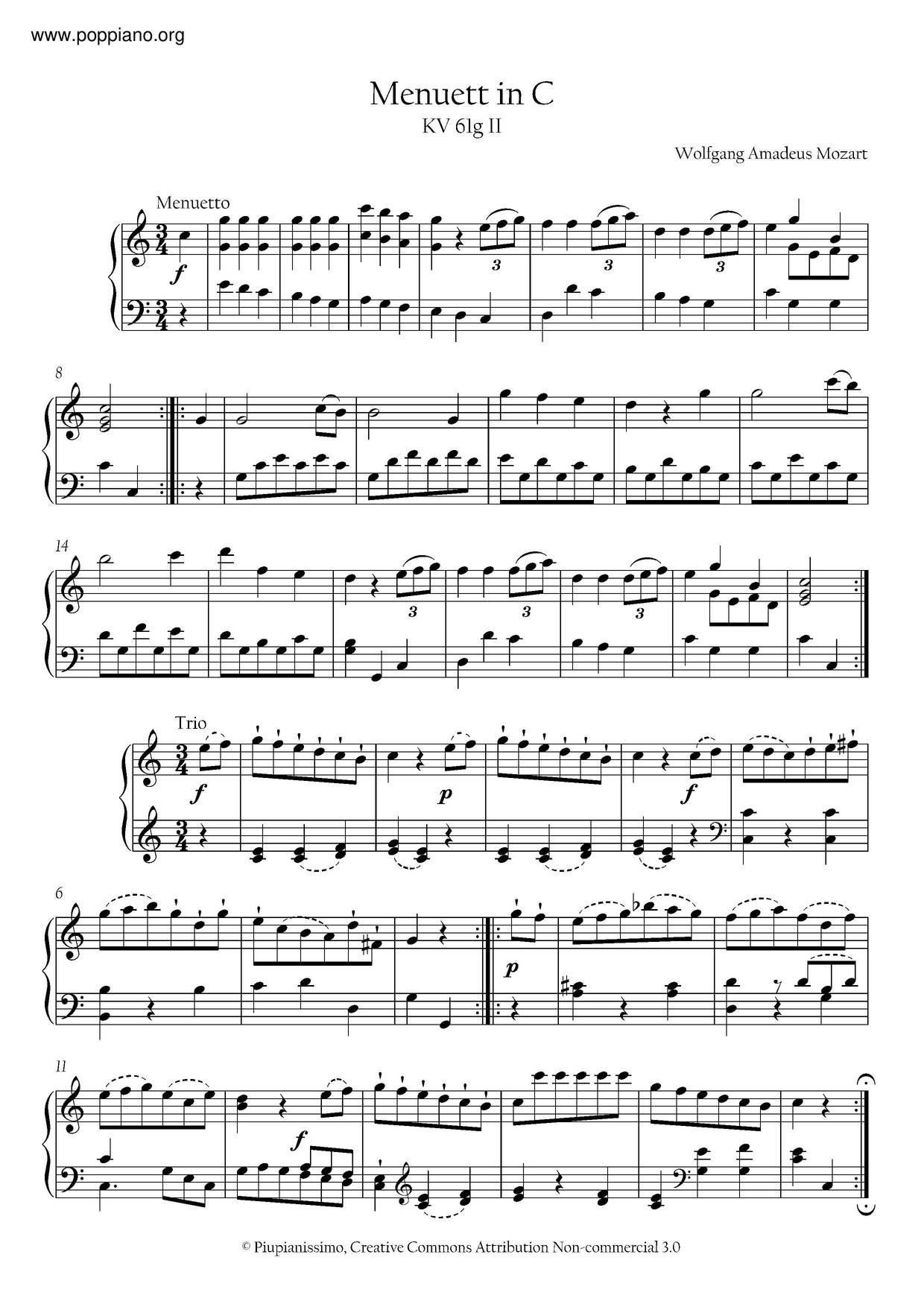 2 Minuets, K. 61G琴谱