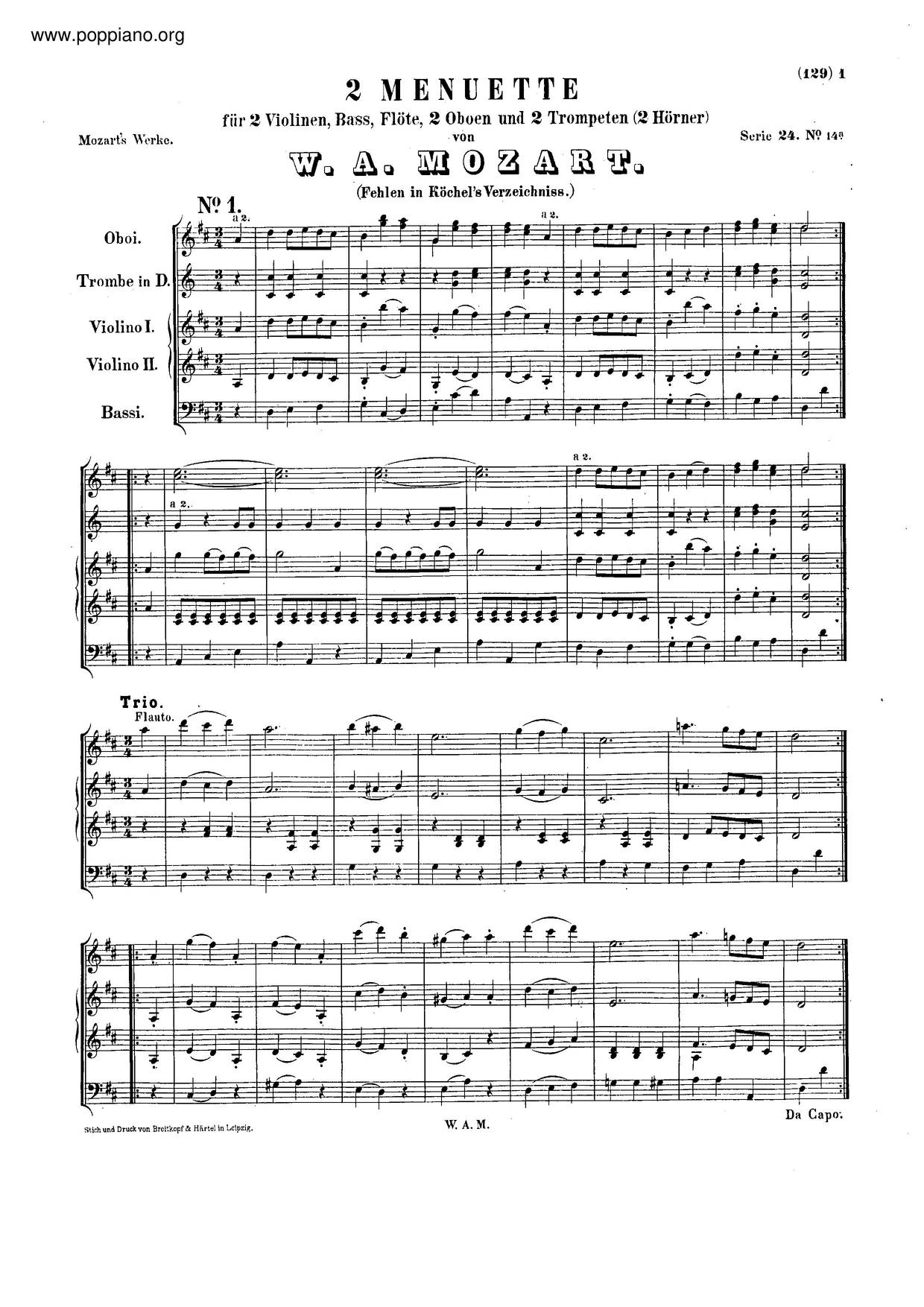 6 Minuets, K. 164/130Aピアノ譜