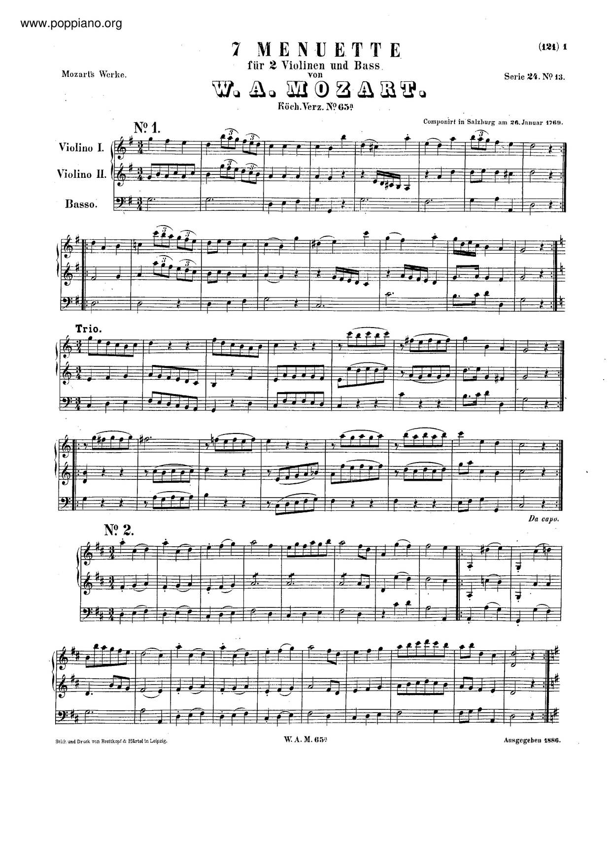 7 Minuets, K. 61B Score