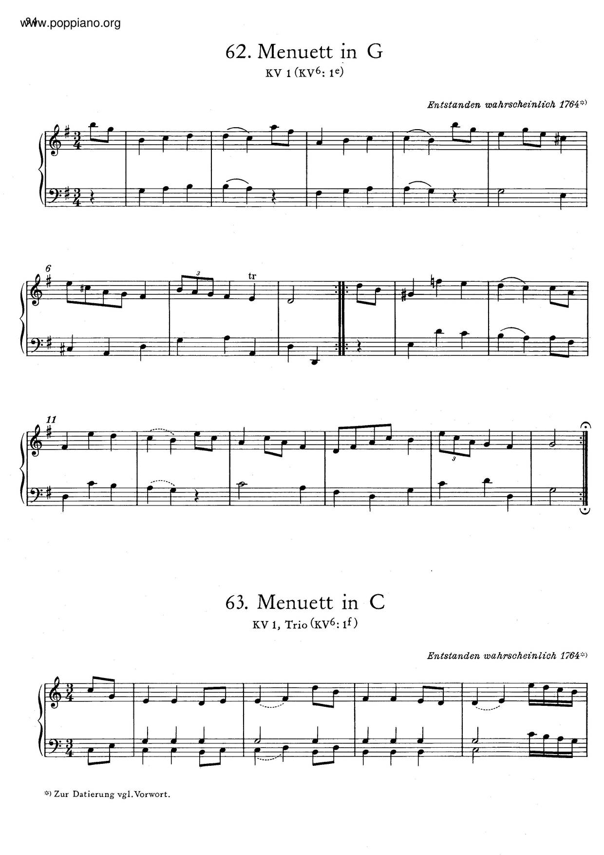 Minuet In C Major, K. 1Fピアノ譜