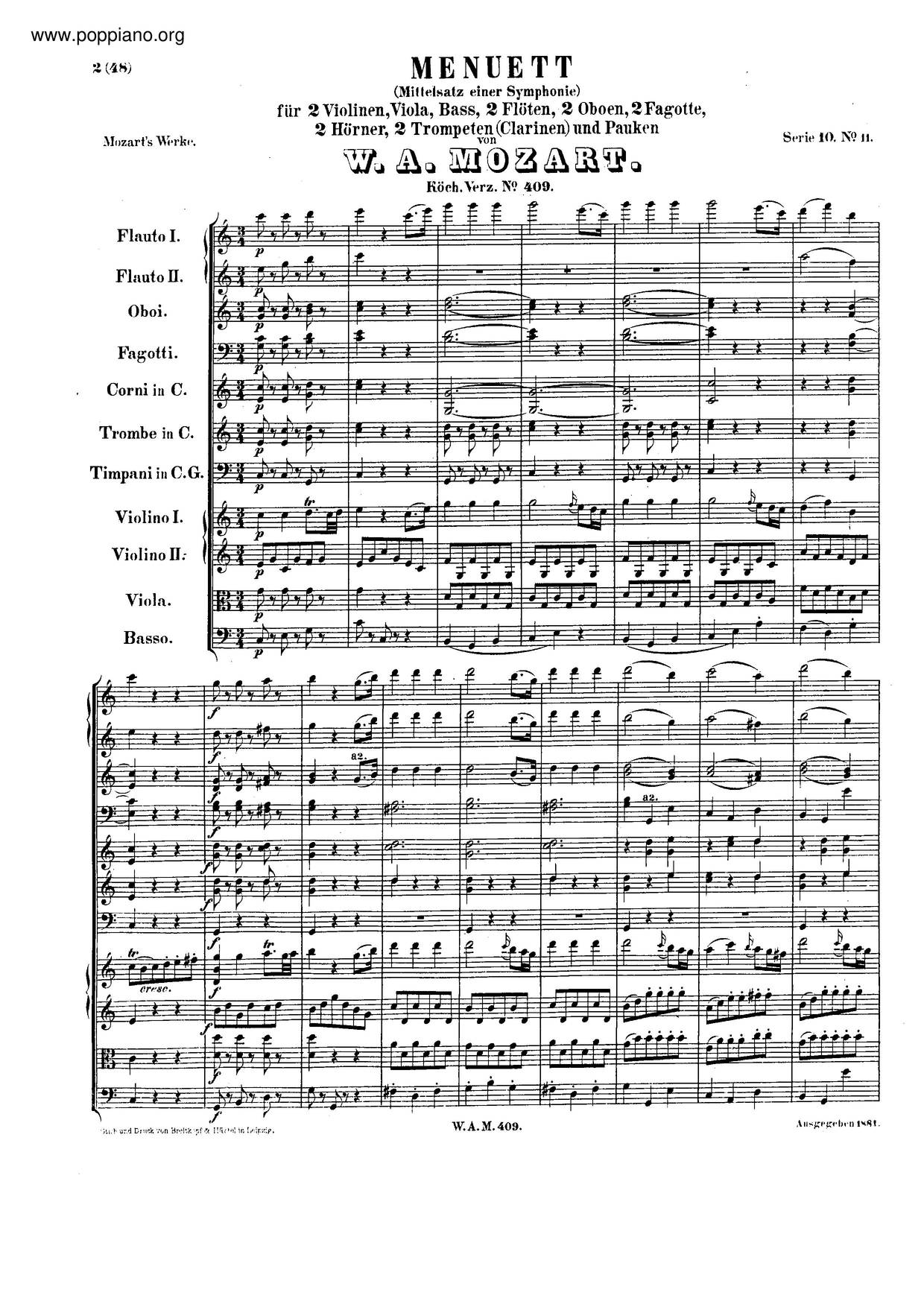 Minuet In C Major, K. 409/383F琴谱