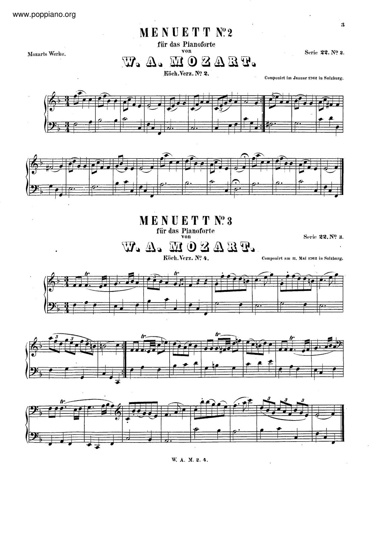Minuet In F Major, K. 2ピアノ譜