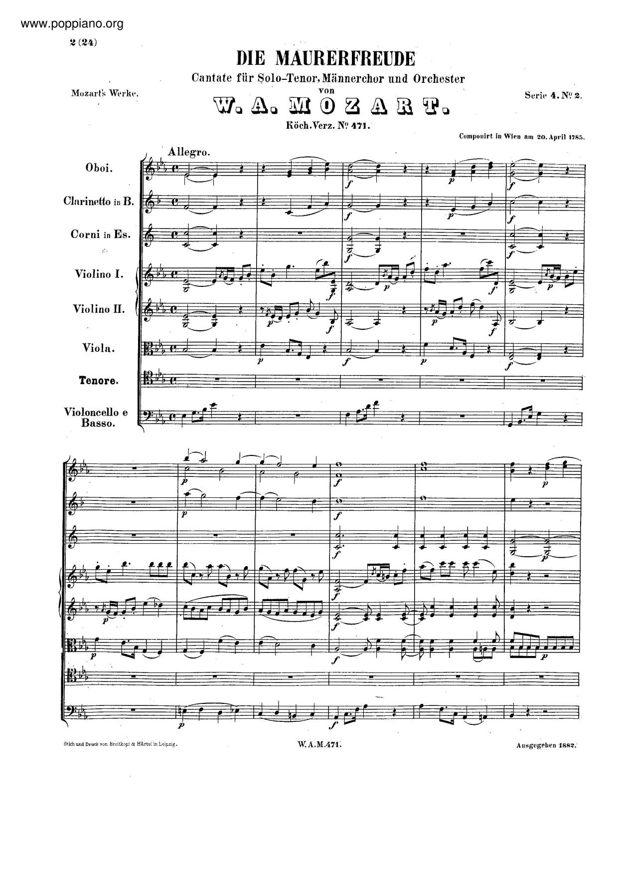 Die Maurerfreude, K. 471 Score