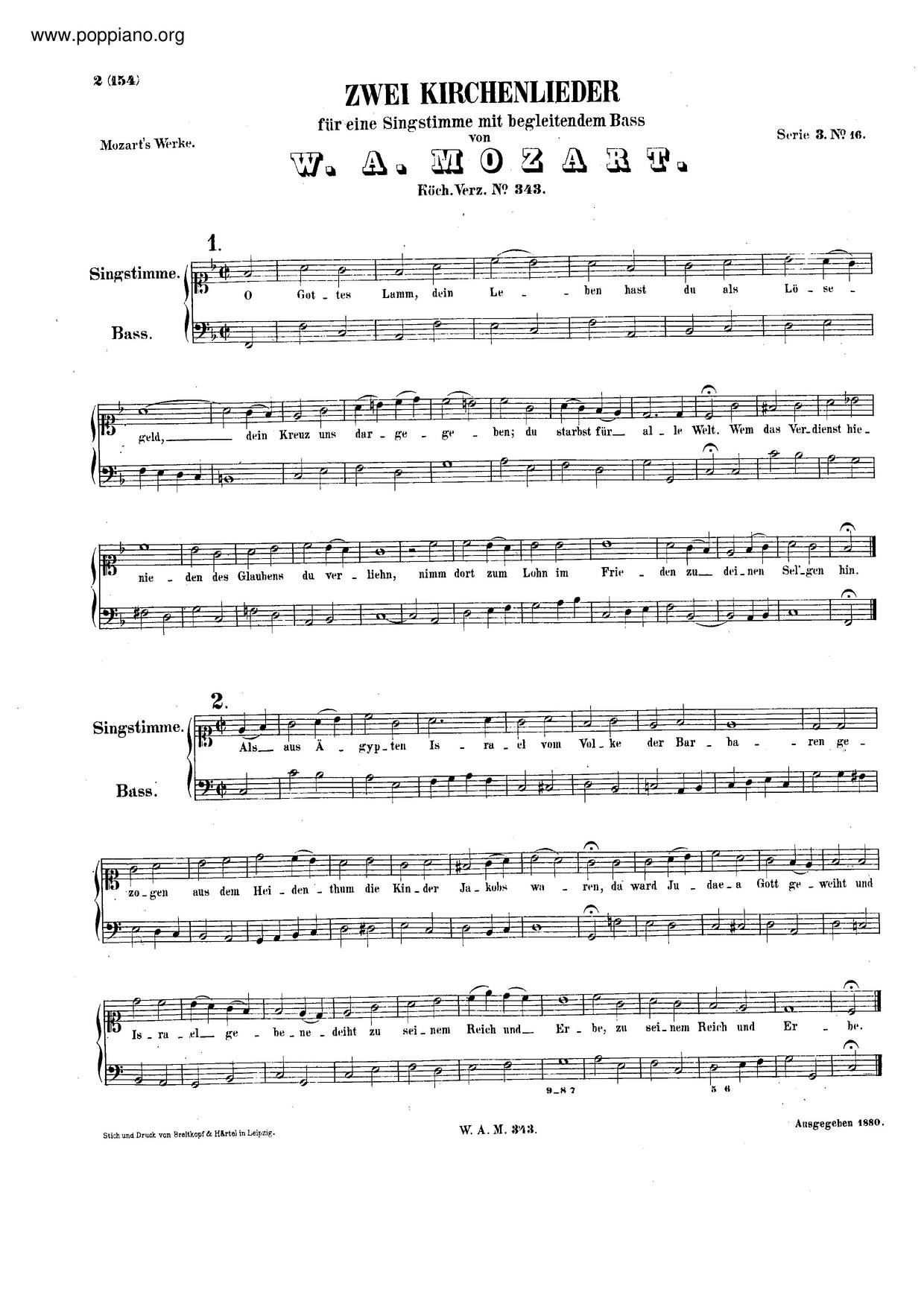 2 Kirchenlieder, K. 343/336Cピアノ譜