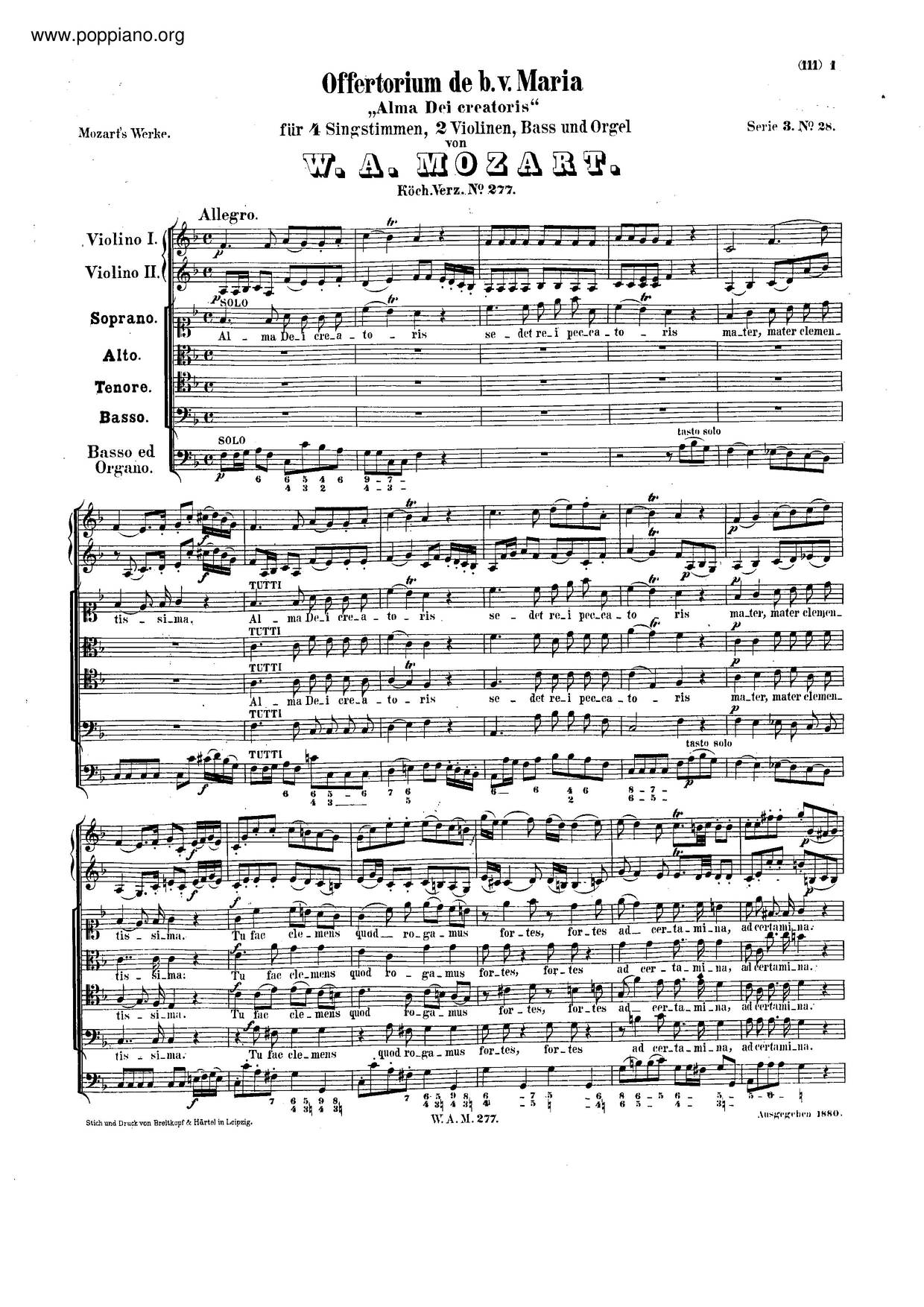 Alma Dei Creatoris, K. 277/272A琴谱
