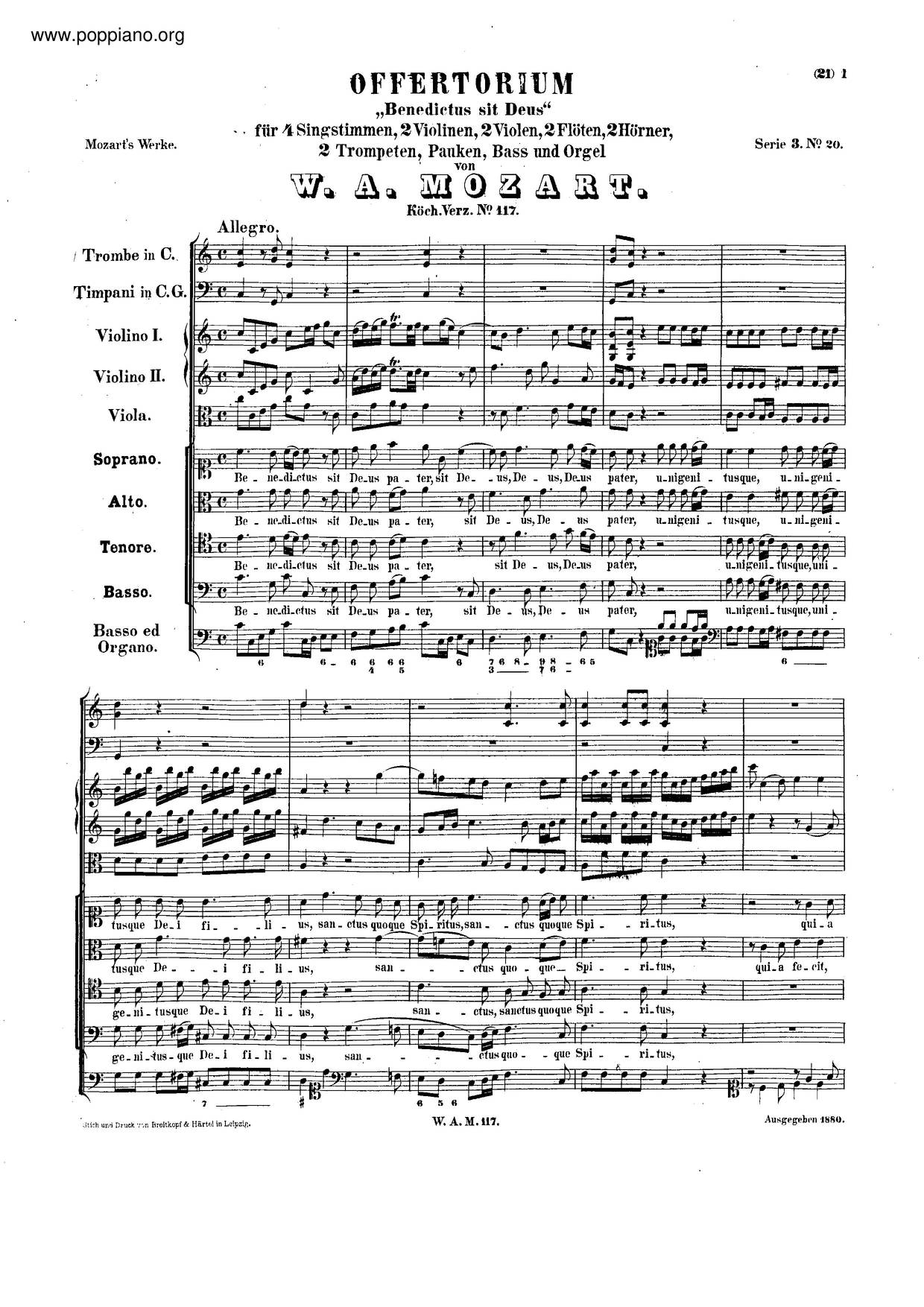 Benedictus Sit Deus, K. 117/66A Score