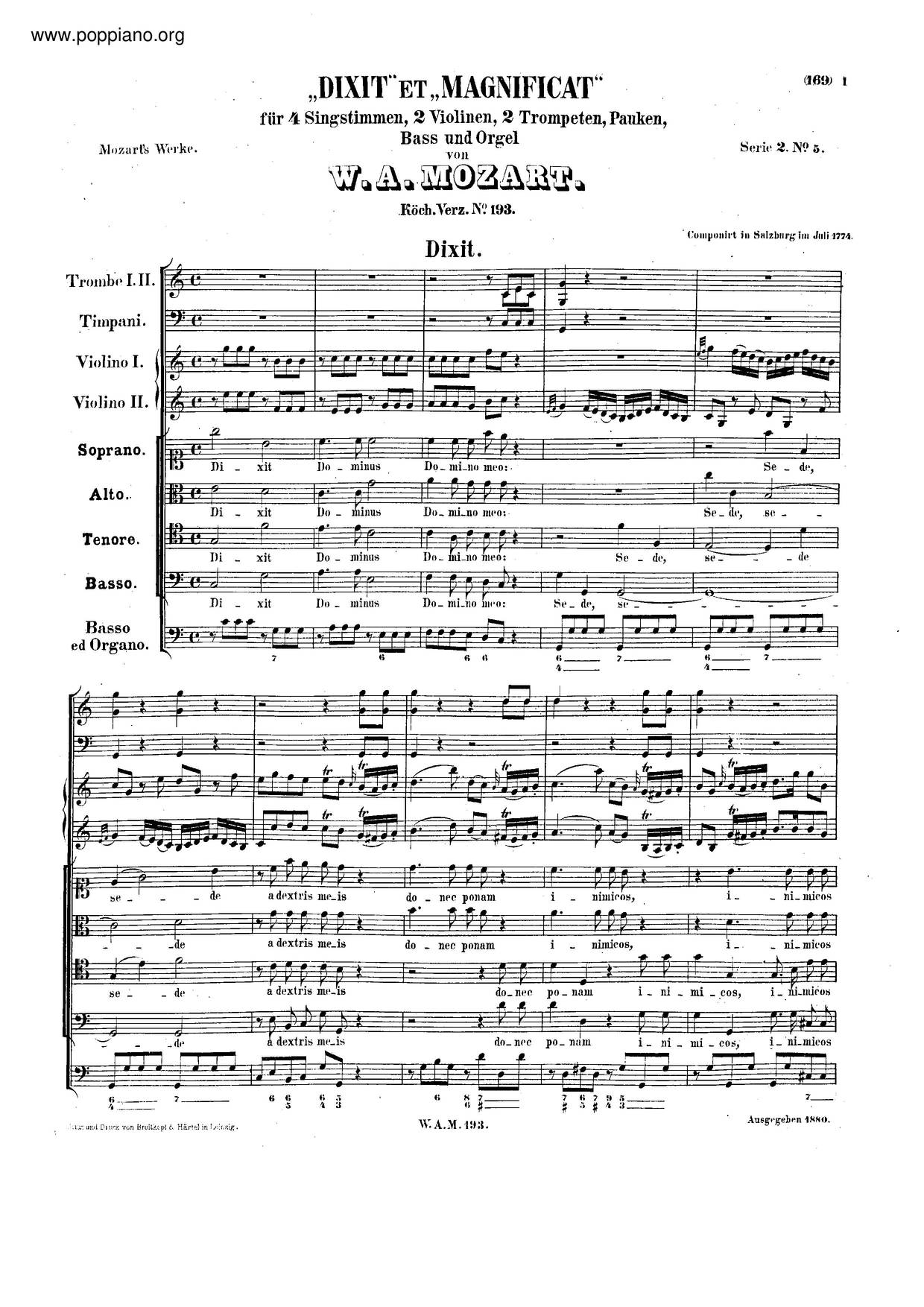 Dixit Dominus And Magnificat, K. 193/186G Score