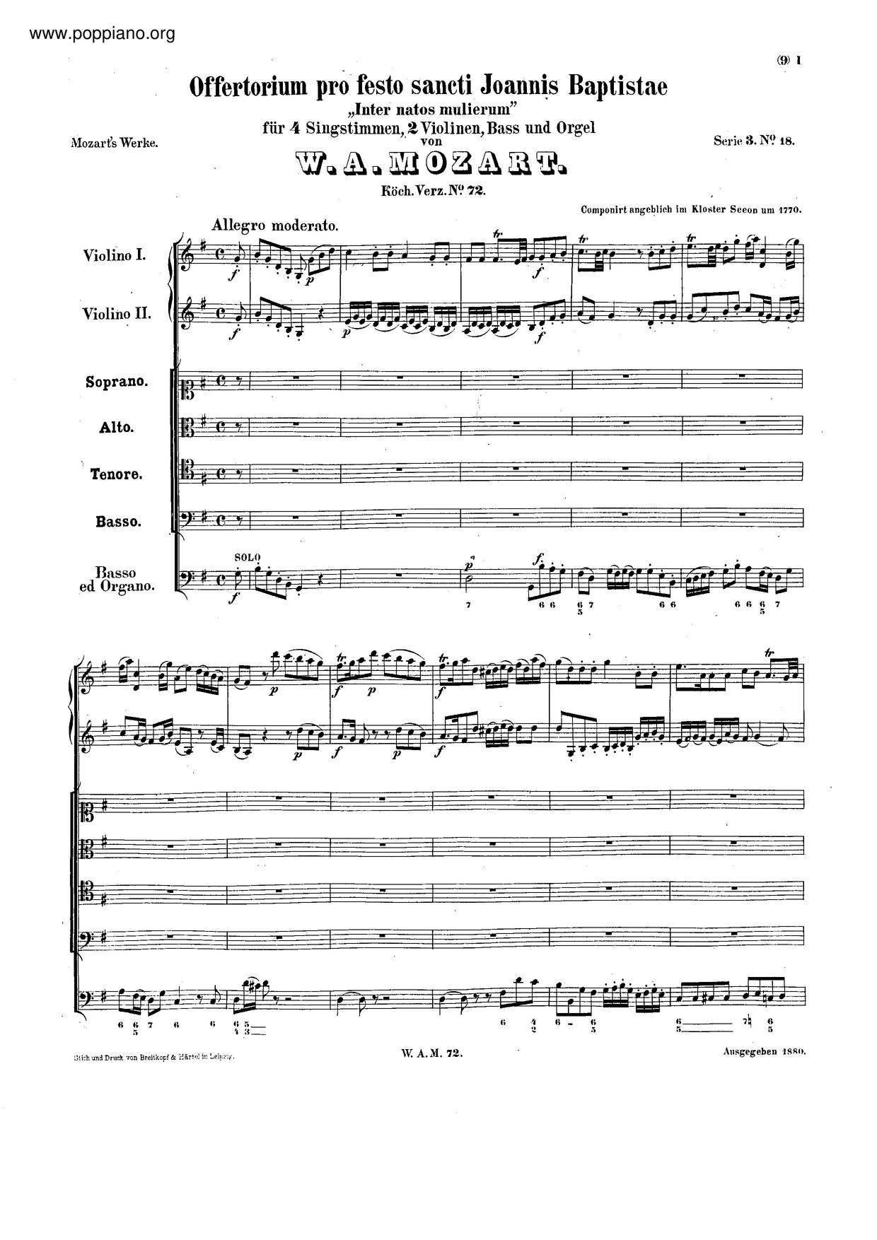 Inter Natos Mulierum, K. 72/74F琴譜