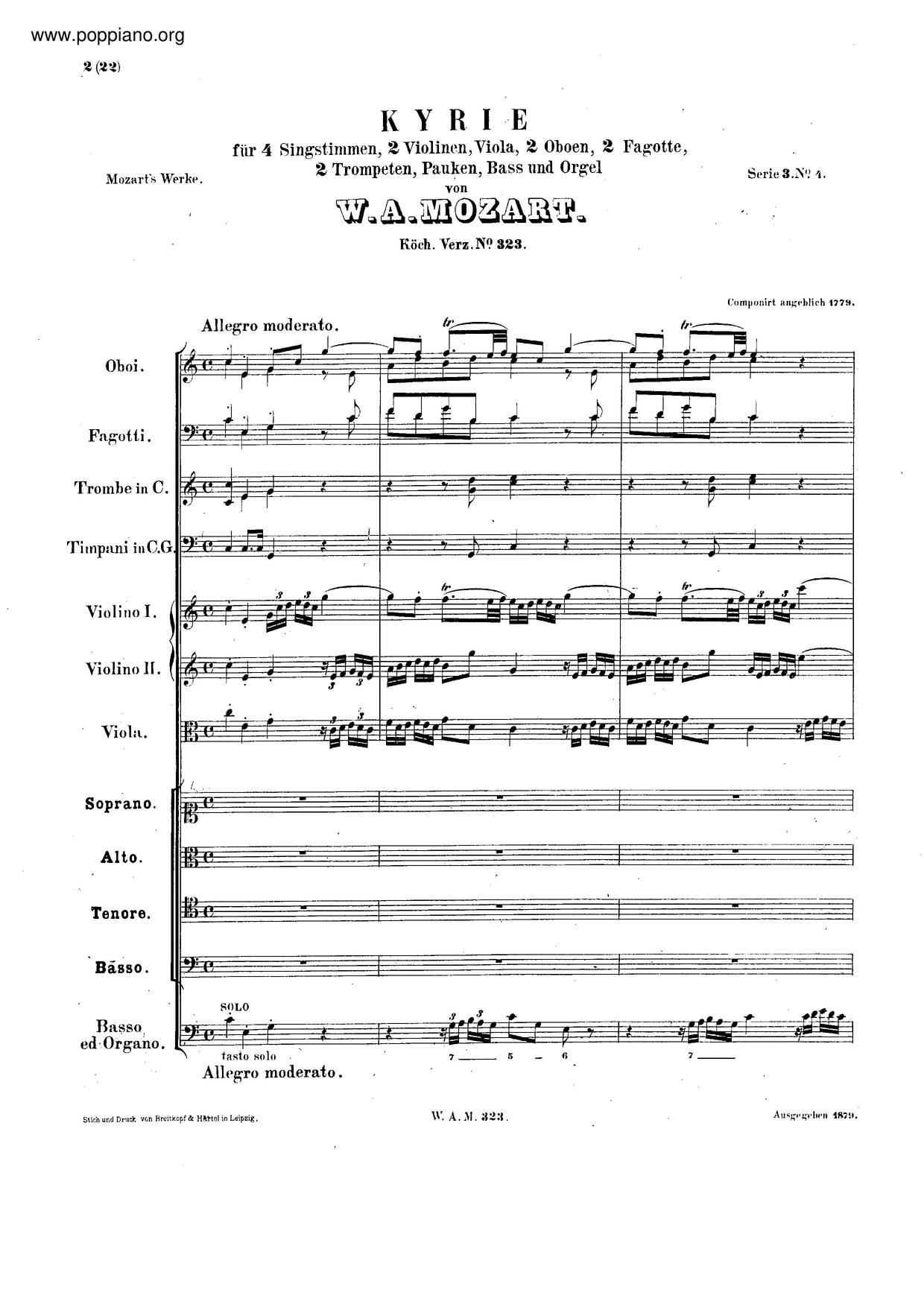 Kyrie In C Major, K. Anh. 15/323琴谱