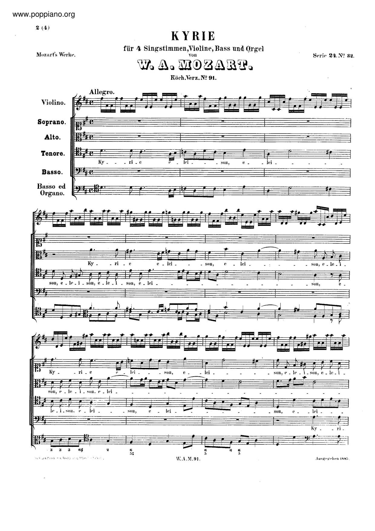 Kyrie In D Major, K. 91/186I琴谱