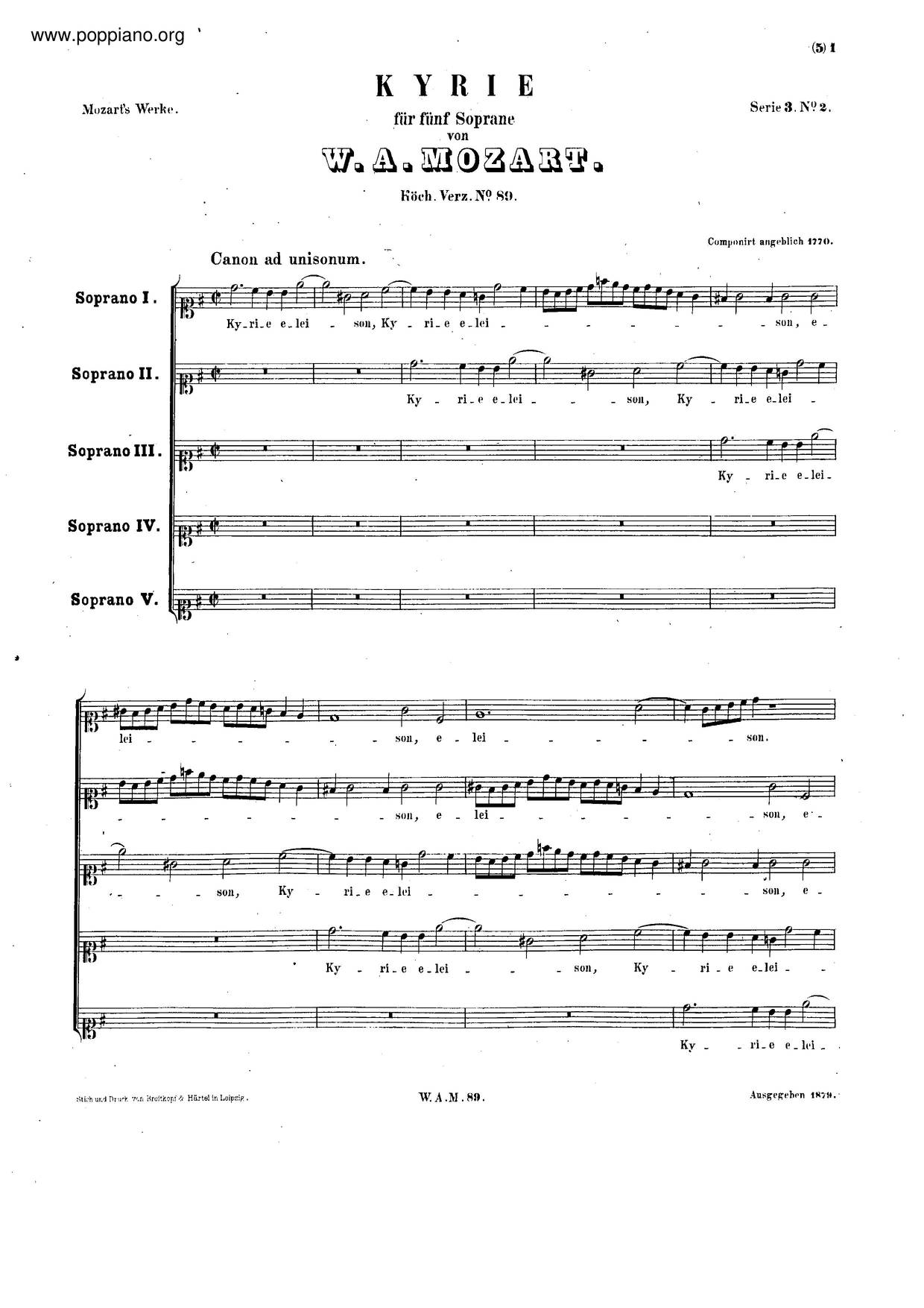 Kyrie In G Major, K. 89/73K琴譜
