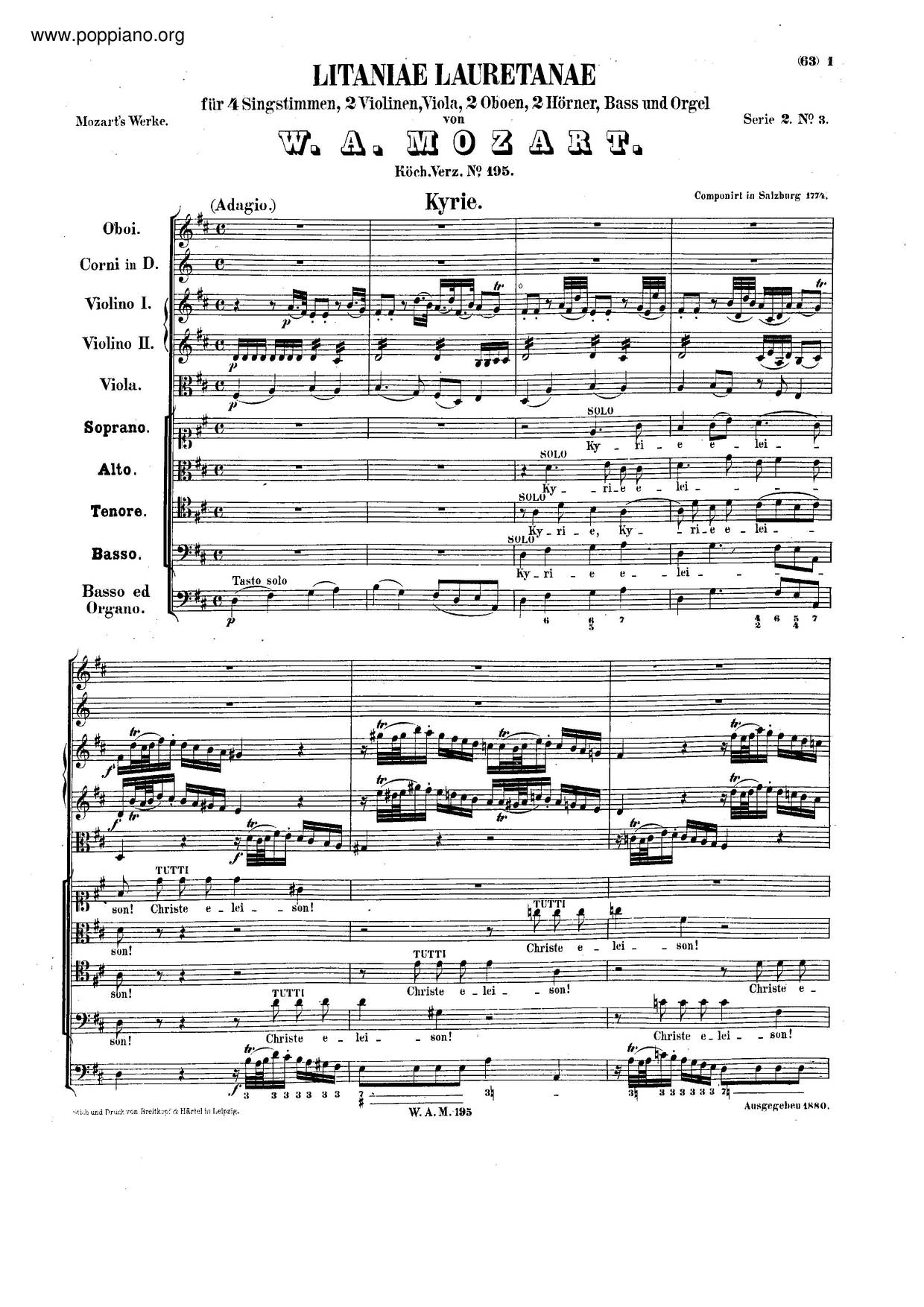 Litaniae Lauretanae, K. 195/186Dピアノ譜