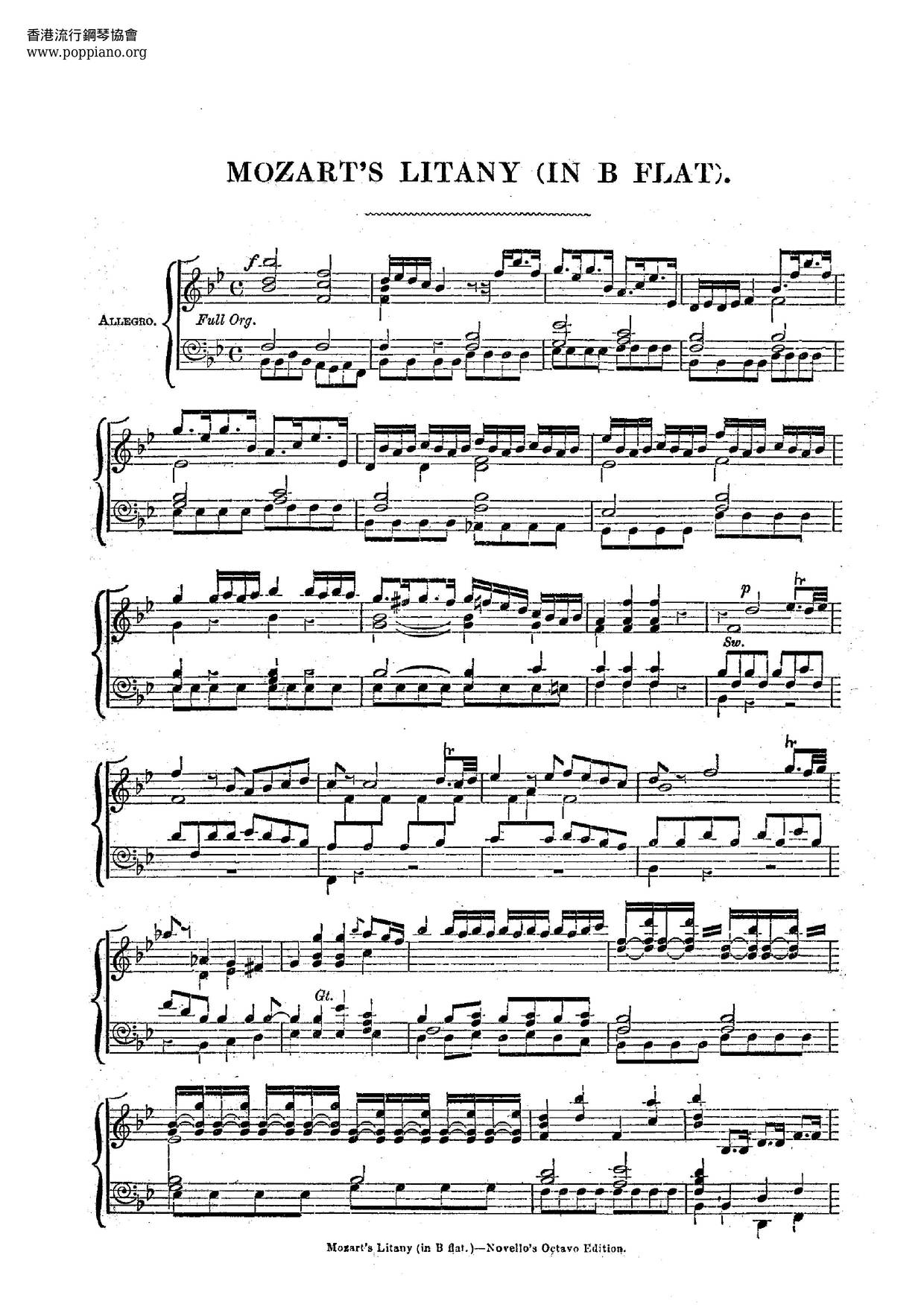 Litaniae De Venerabili Altaris Sacramento, K. 125ピアノ譜