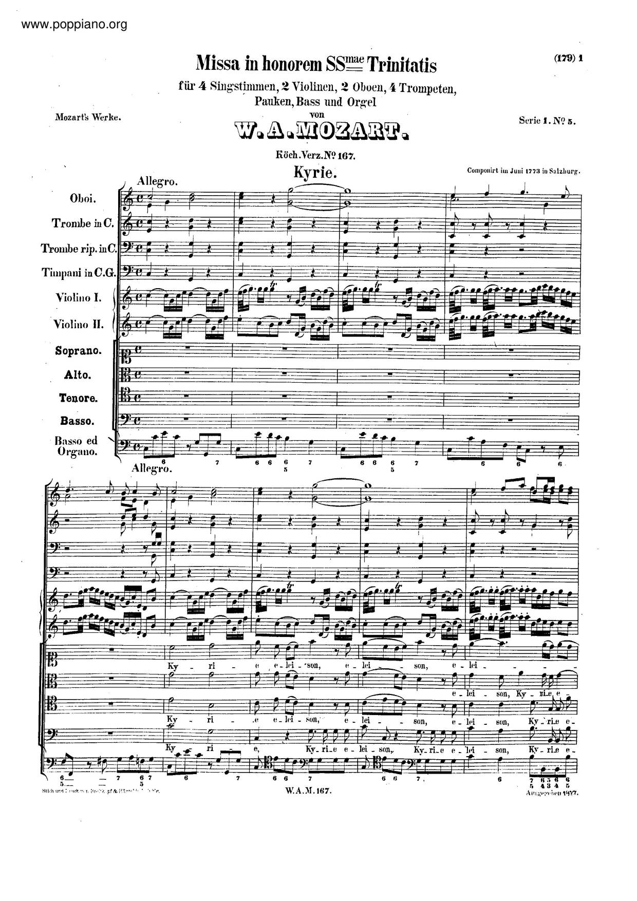 Mass In C Major, K. 167 Score