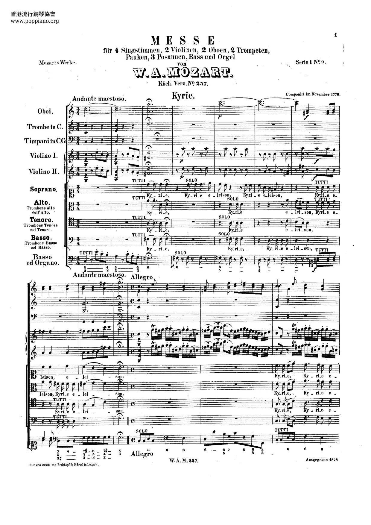 Mass In C Major, K. 257 Score