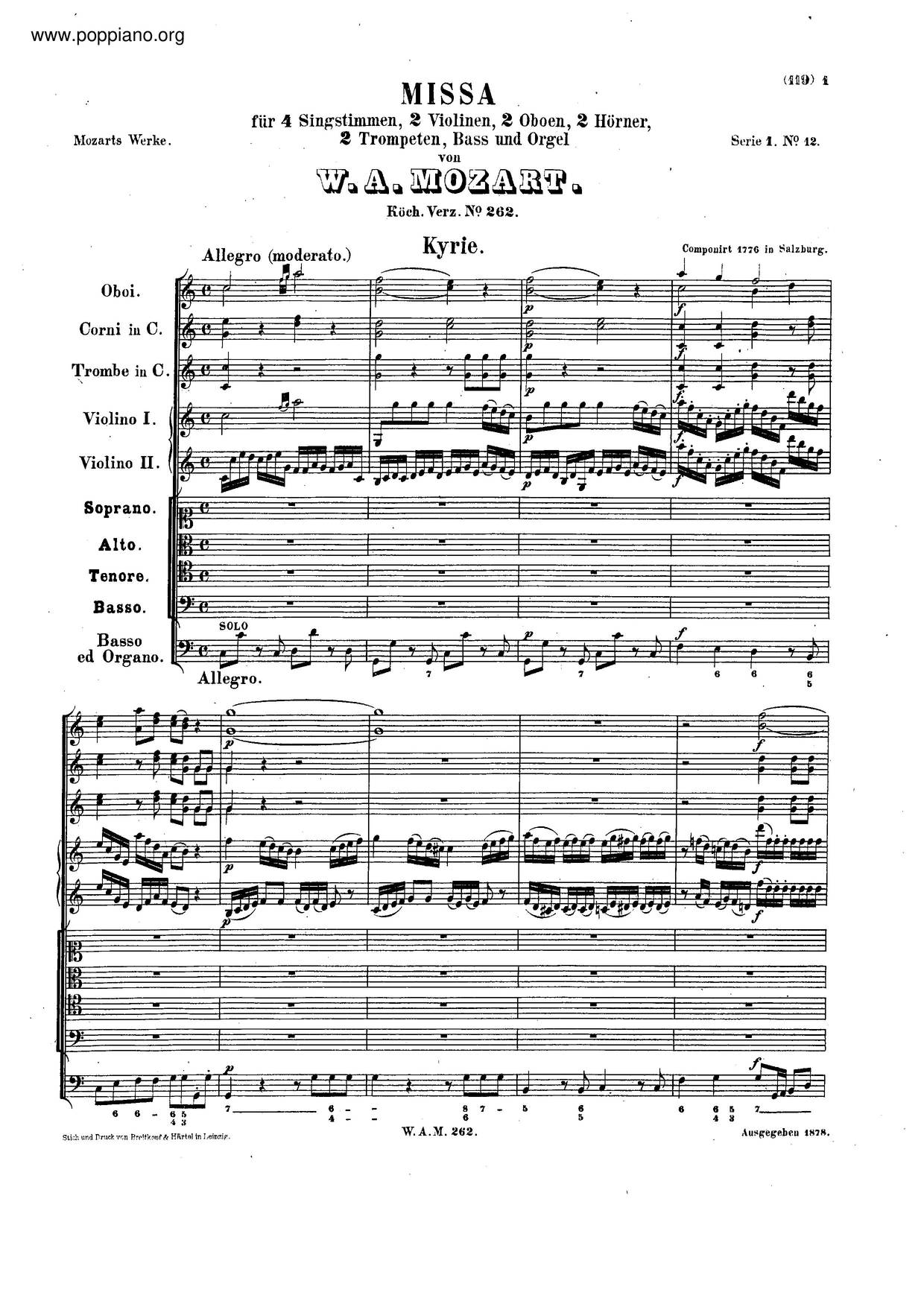 Mass In C Major, K. 262/246Aピアノ譜
