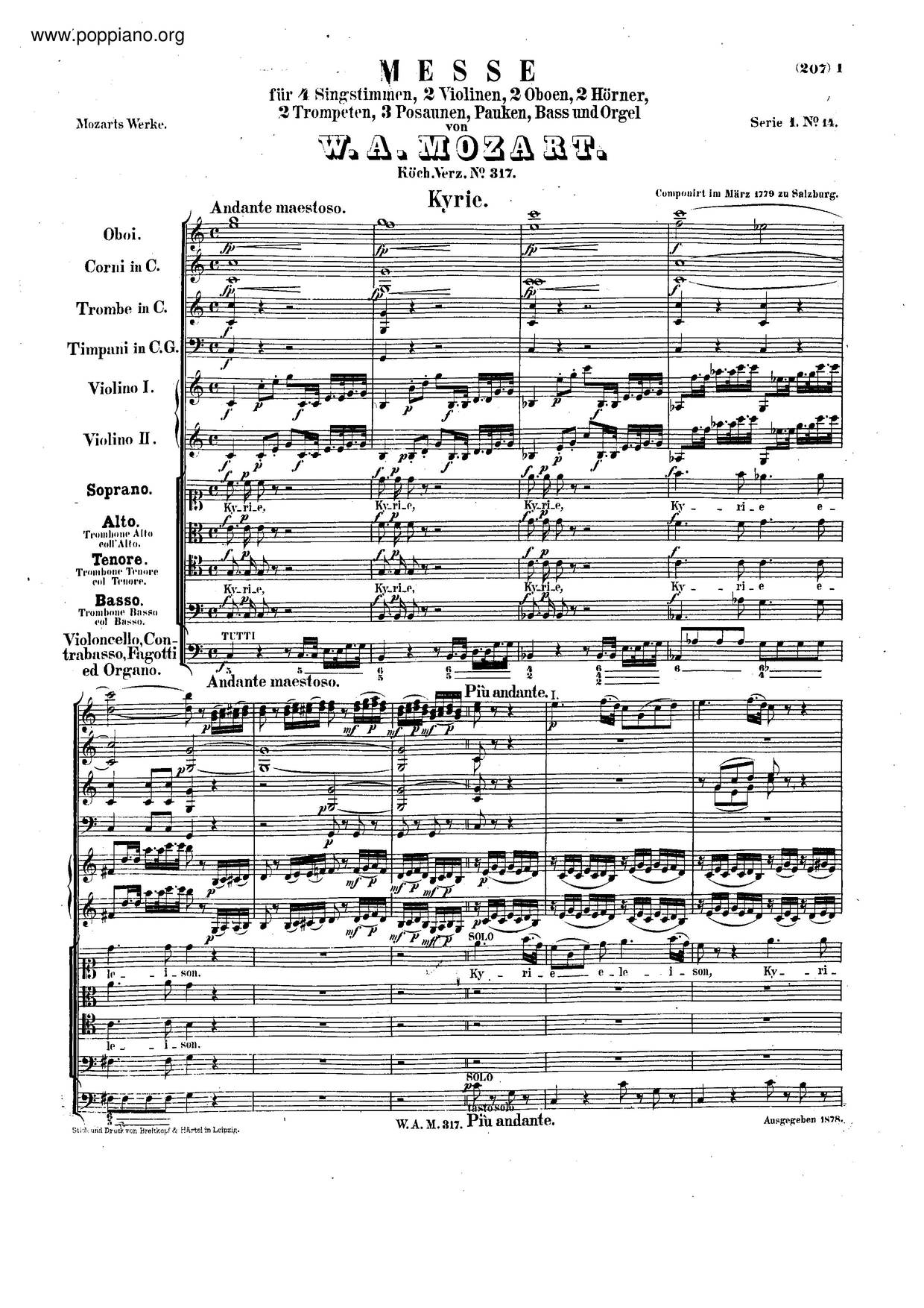 Mass In C Major, K. 317ピアノ譜