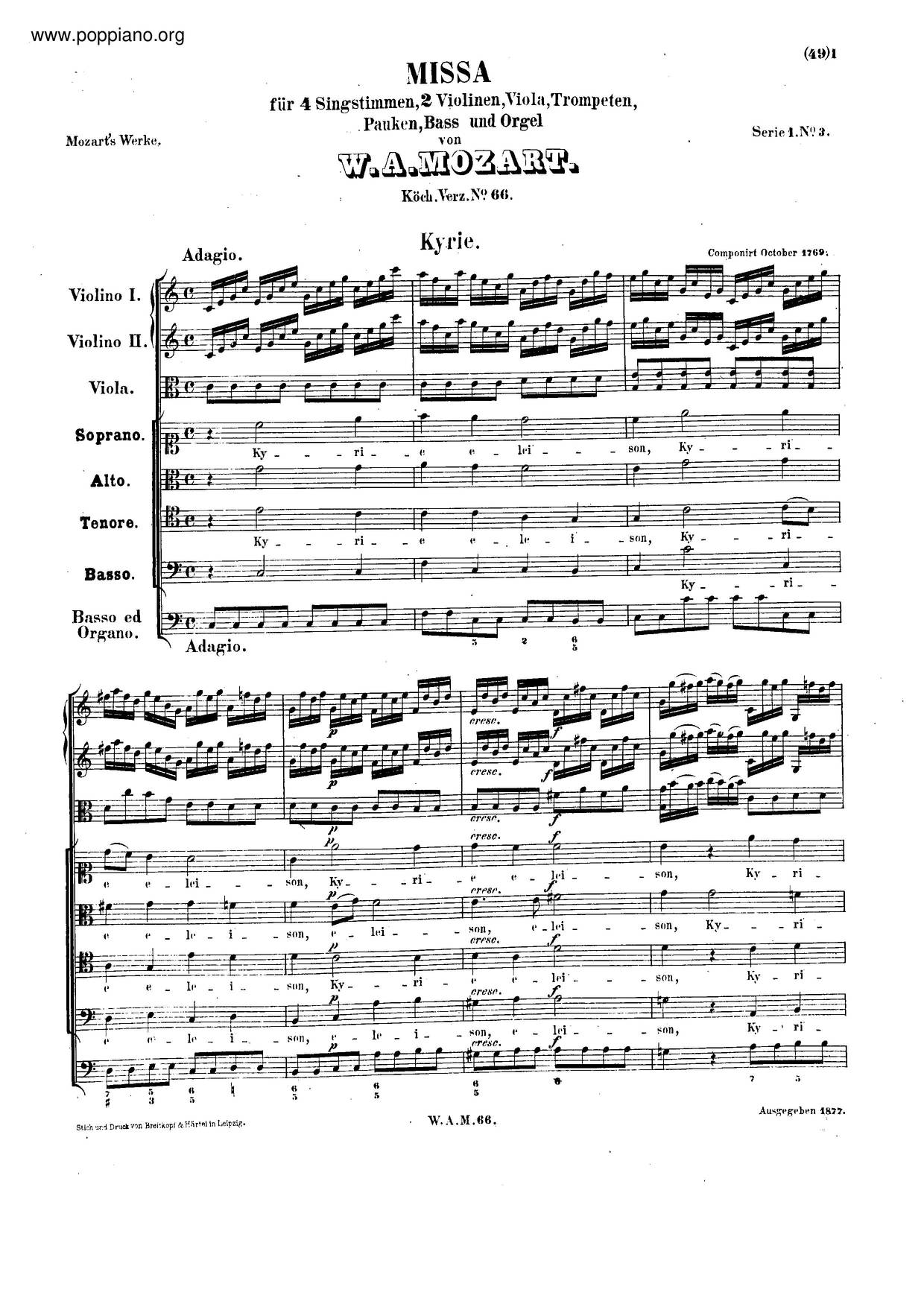Mass In C Major, K. 66 Score