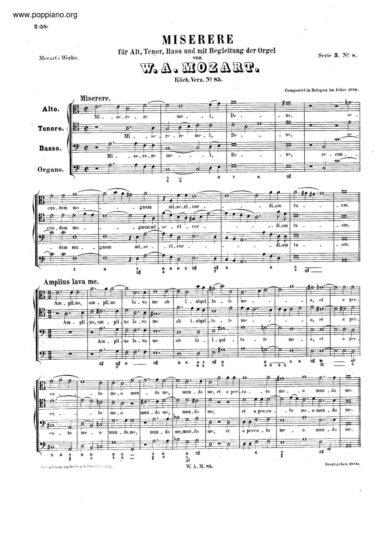 Miserere In A Minor, K. 85/73S琴谱