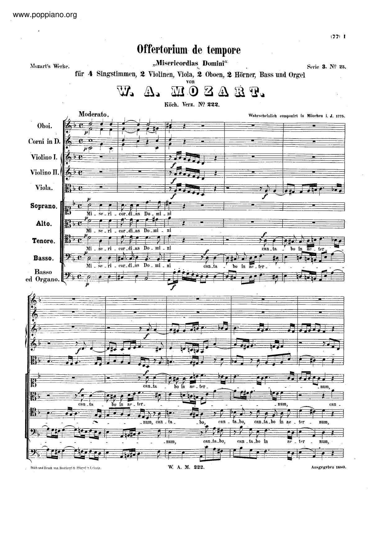 Misericordias Domini, K. 222/205Aピアノ譜