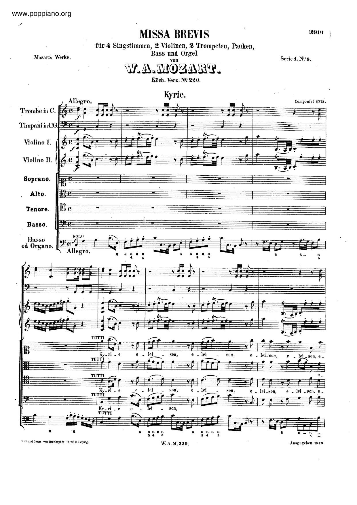 Missa Brevis In C Major, K. 220/196B琴谱