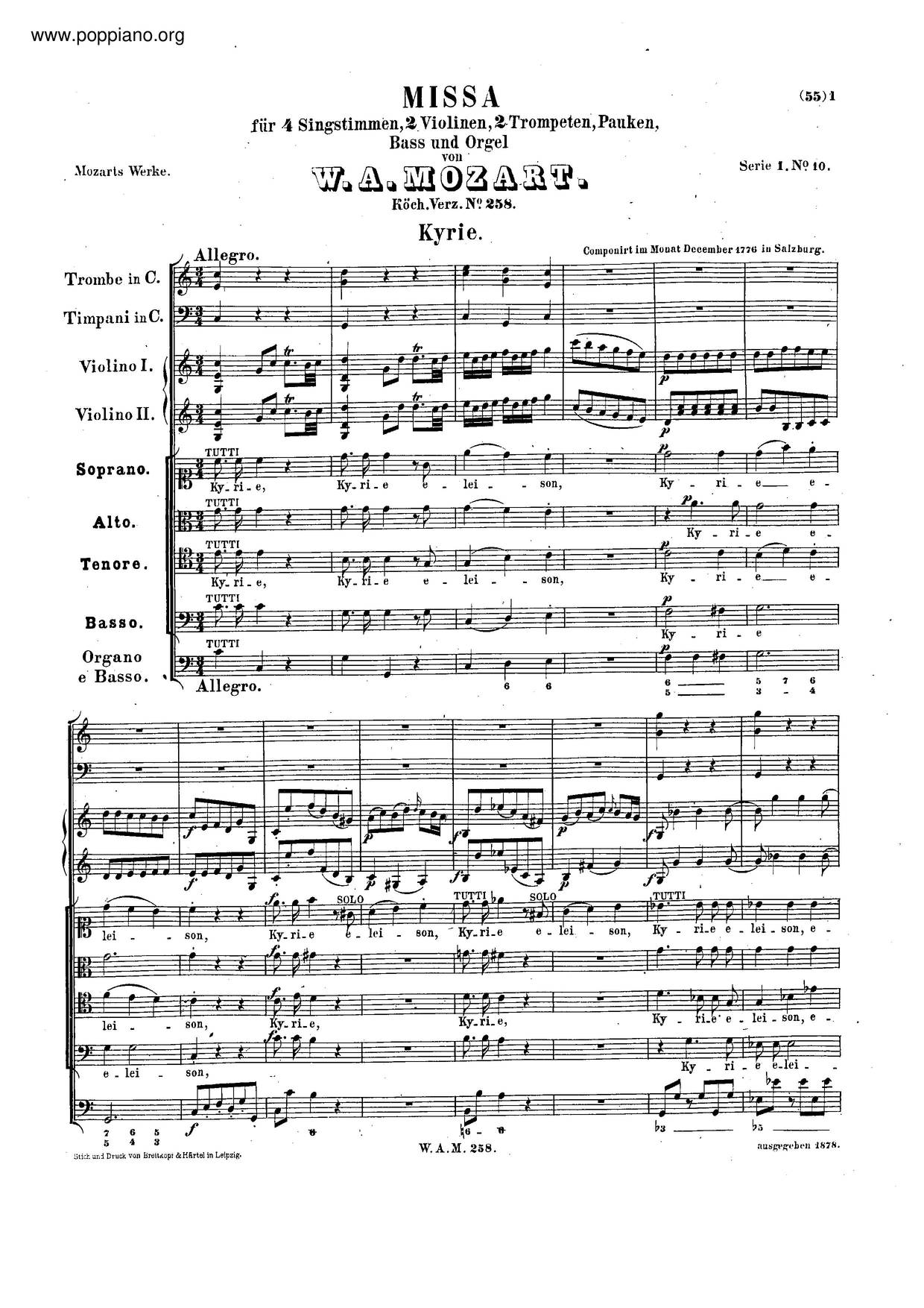 Missa Brevis In C Major, K. 258琴譜