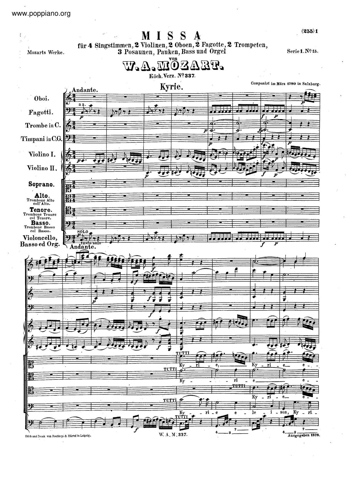 Missa Solemnis In C Major, K. 337ピアノ譜
