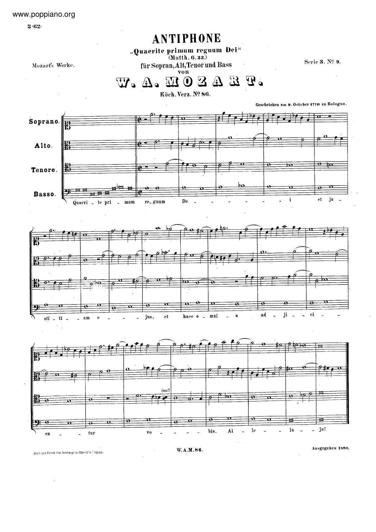 Quaerite Primum Regnum Dei, K. 86/73V琴谱