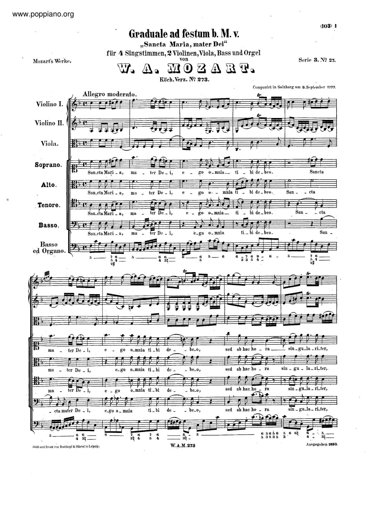 Sancta Maria, Mater Dei, K. 273ピアノ譜