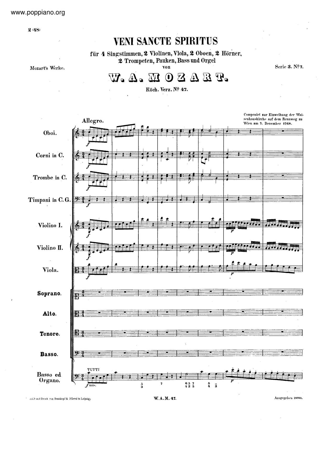Veni Sancte Spiritus, K. 47 Score
