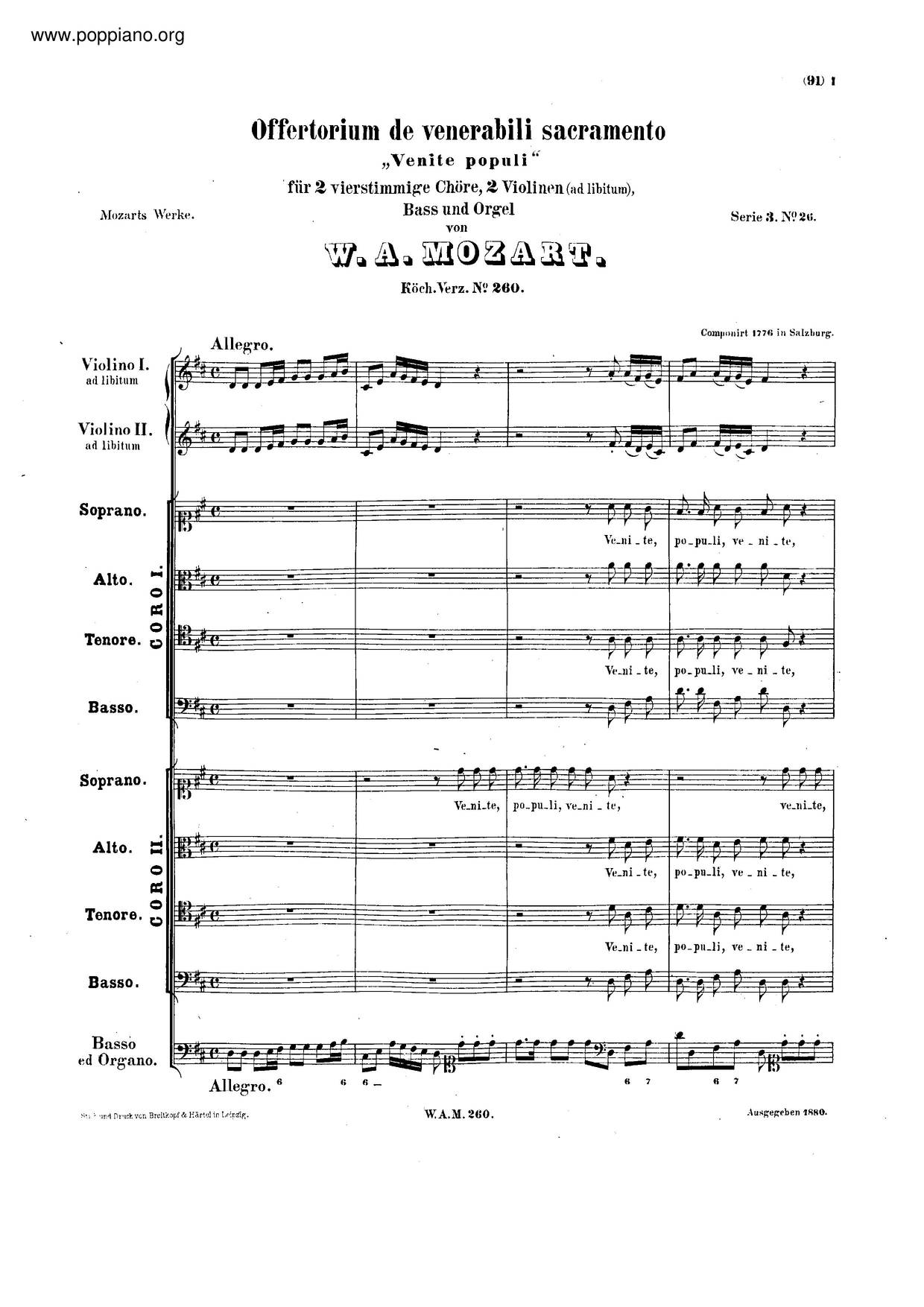 Venite Populi, K. 260/248Aピアノ譜
