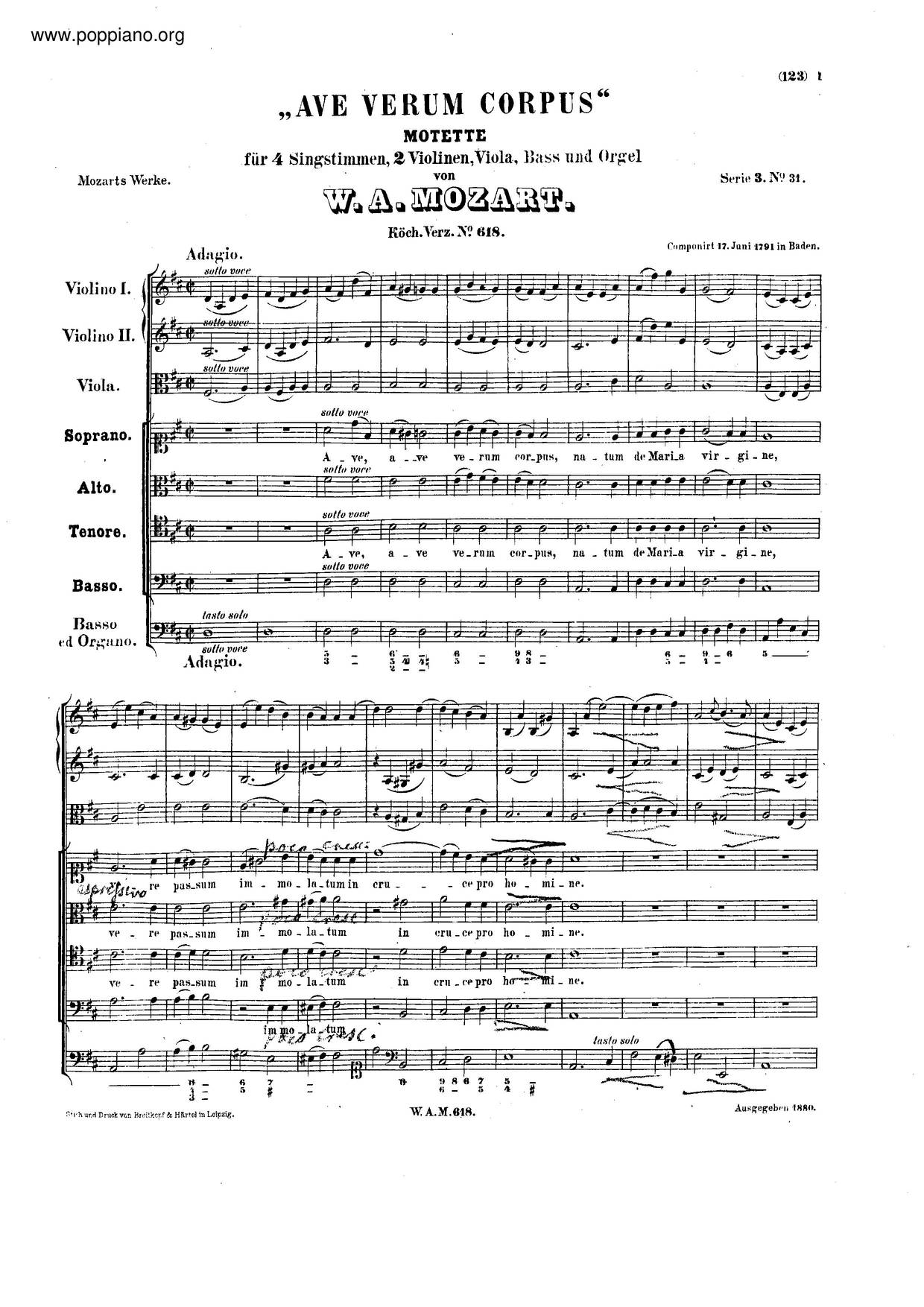 Ave Verum Corpus, K. 618ピアノ譜