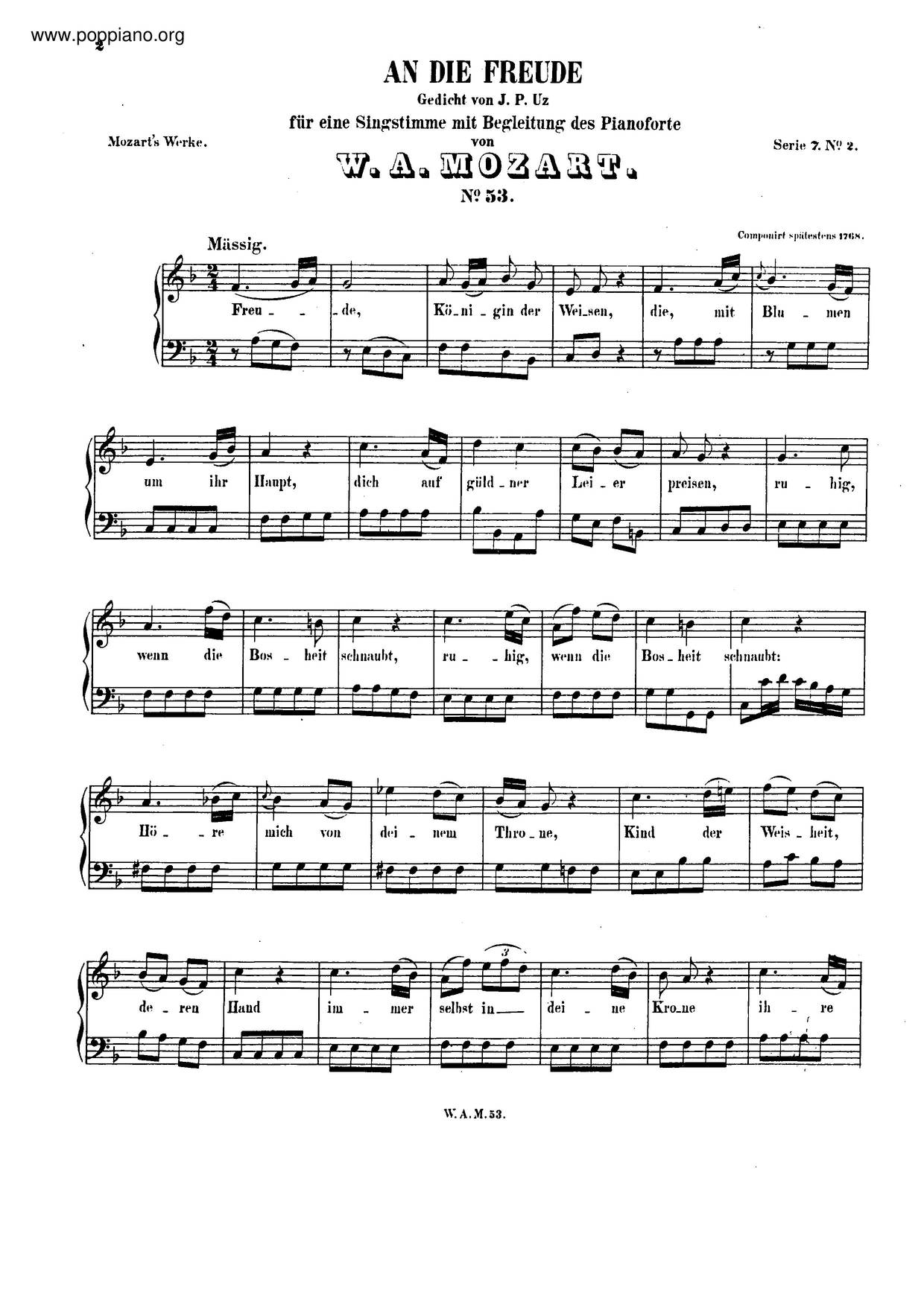 An Die Freude, K. 53/47E Score