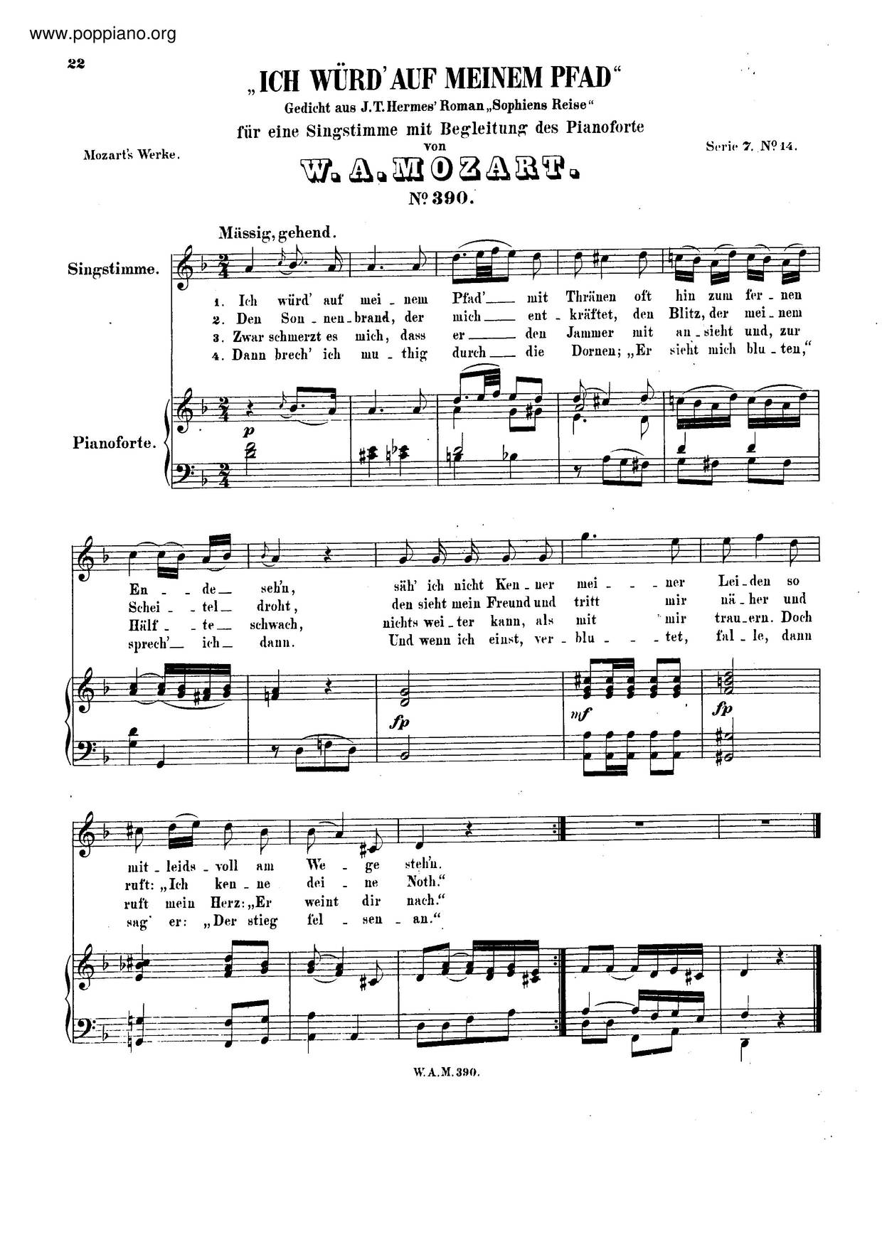 An Die Hoffnung, K. 390/340Cピアノ譜