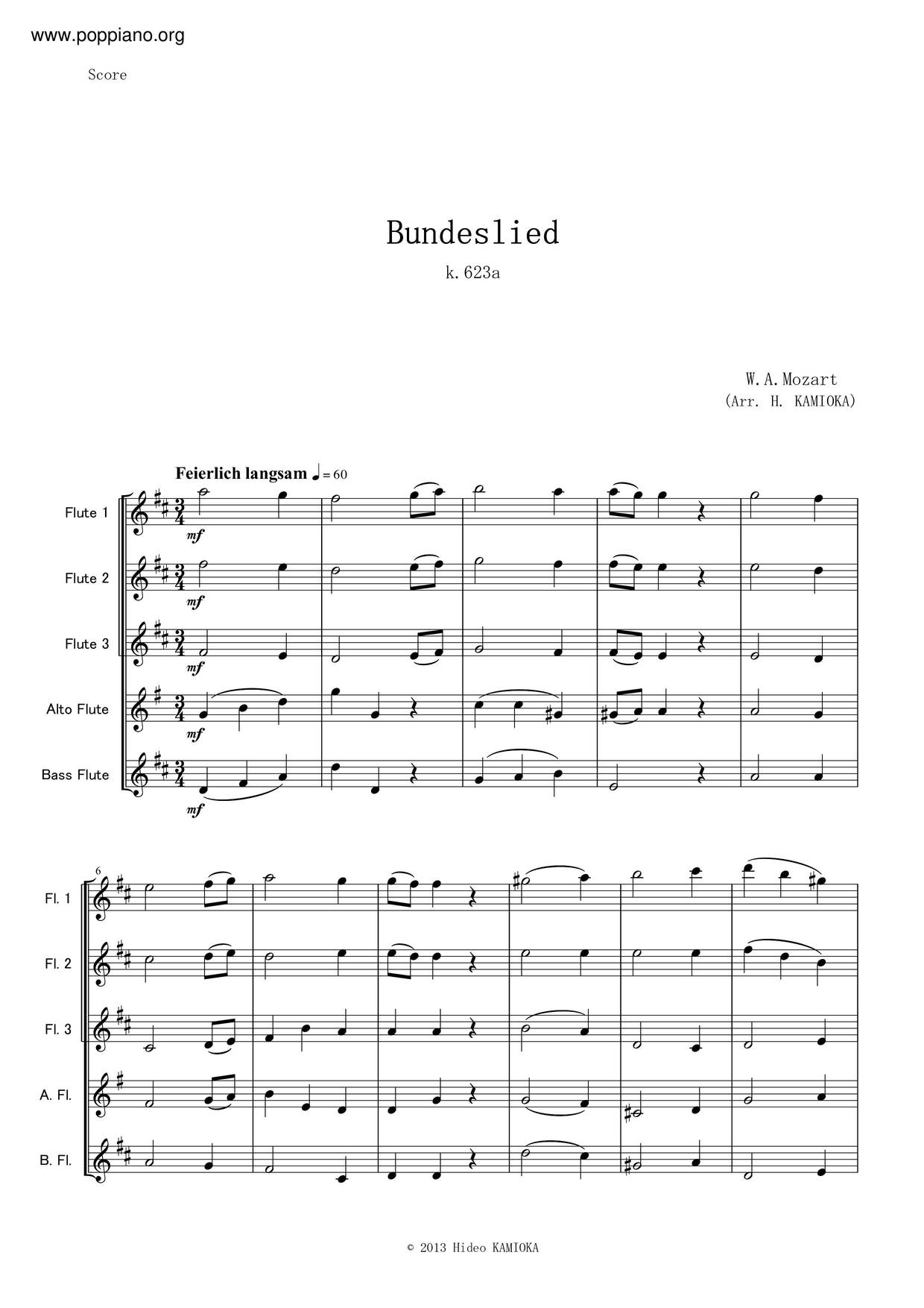 Bundeslied, K. 623A琴谱