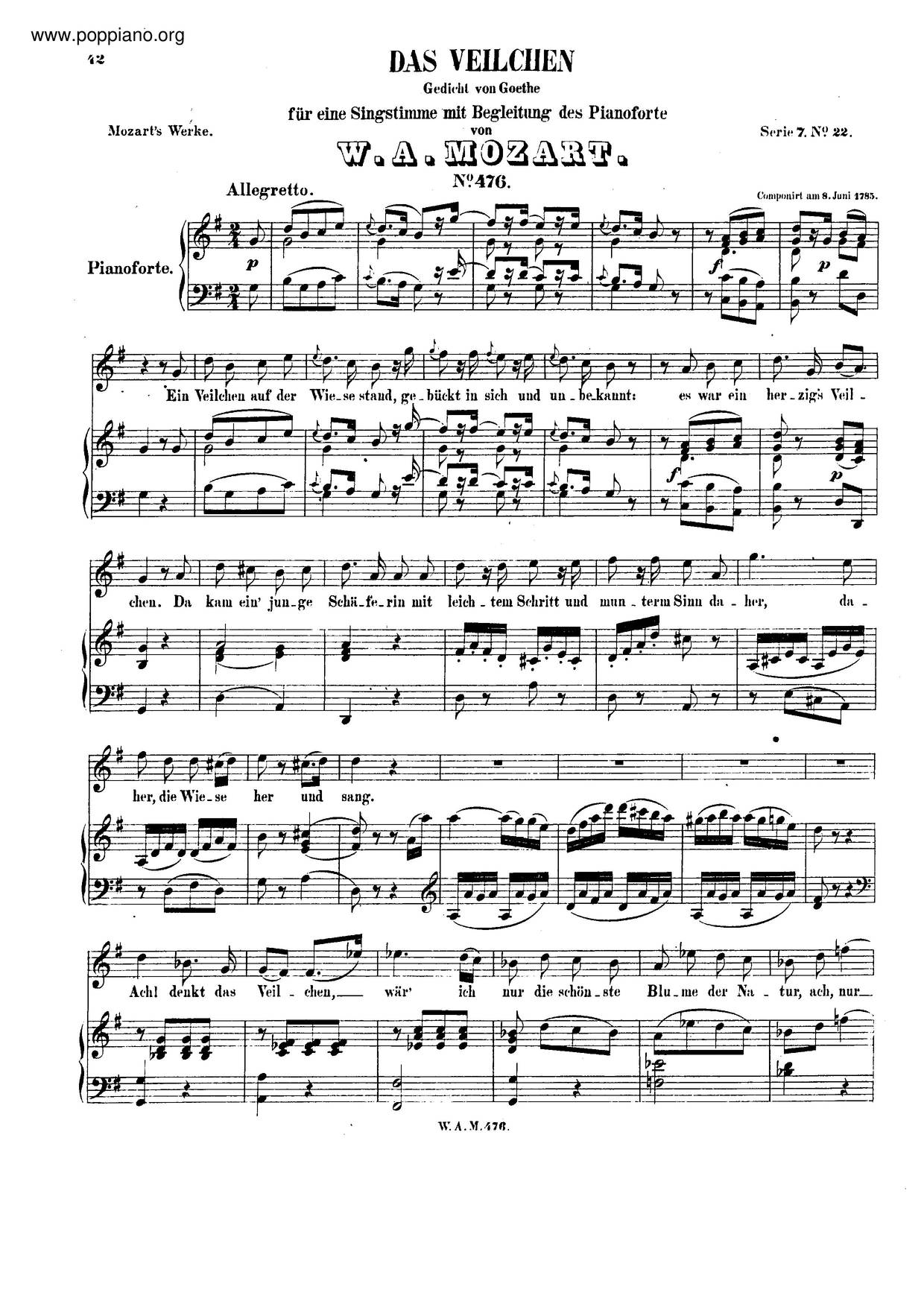 Das Veilchen, K. 476琴譜