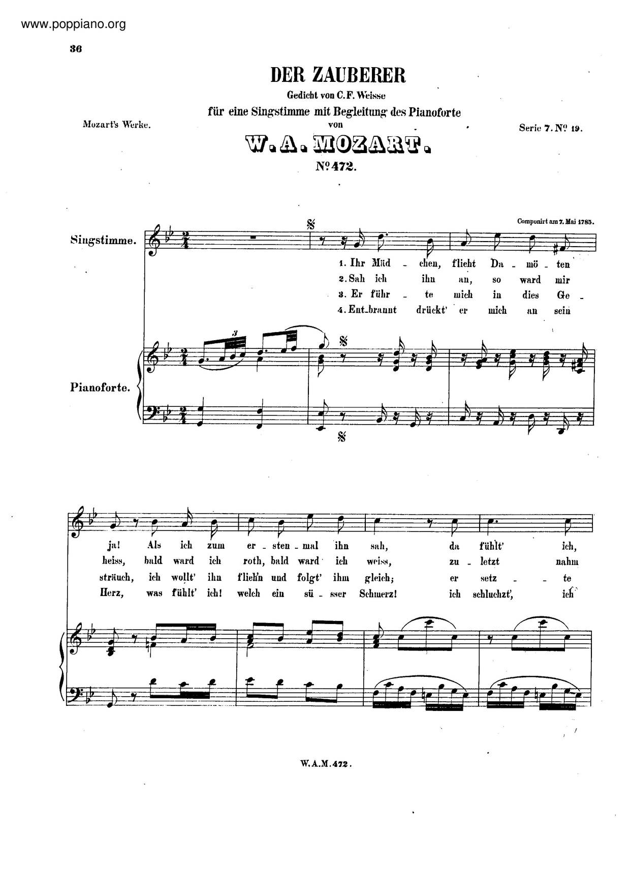 Der Zauberer, K. 472ピアノ譜