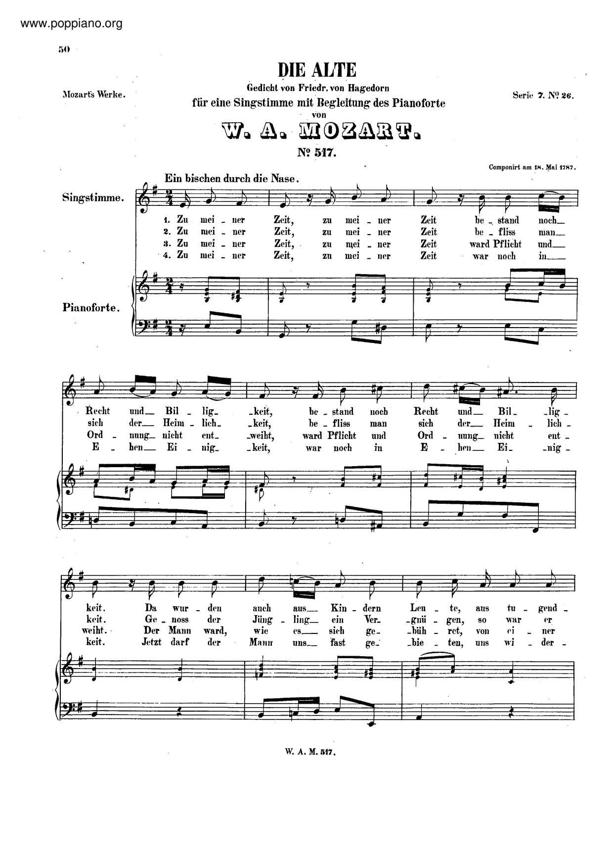 Die Alte, K. 517 Score