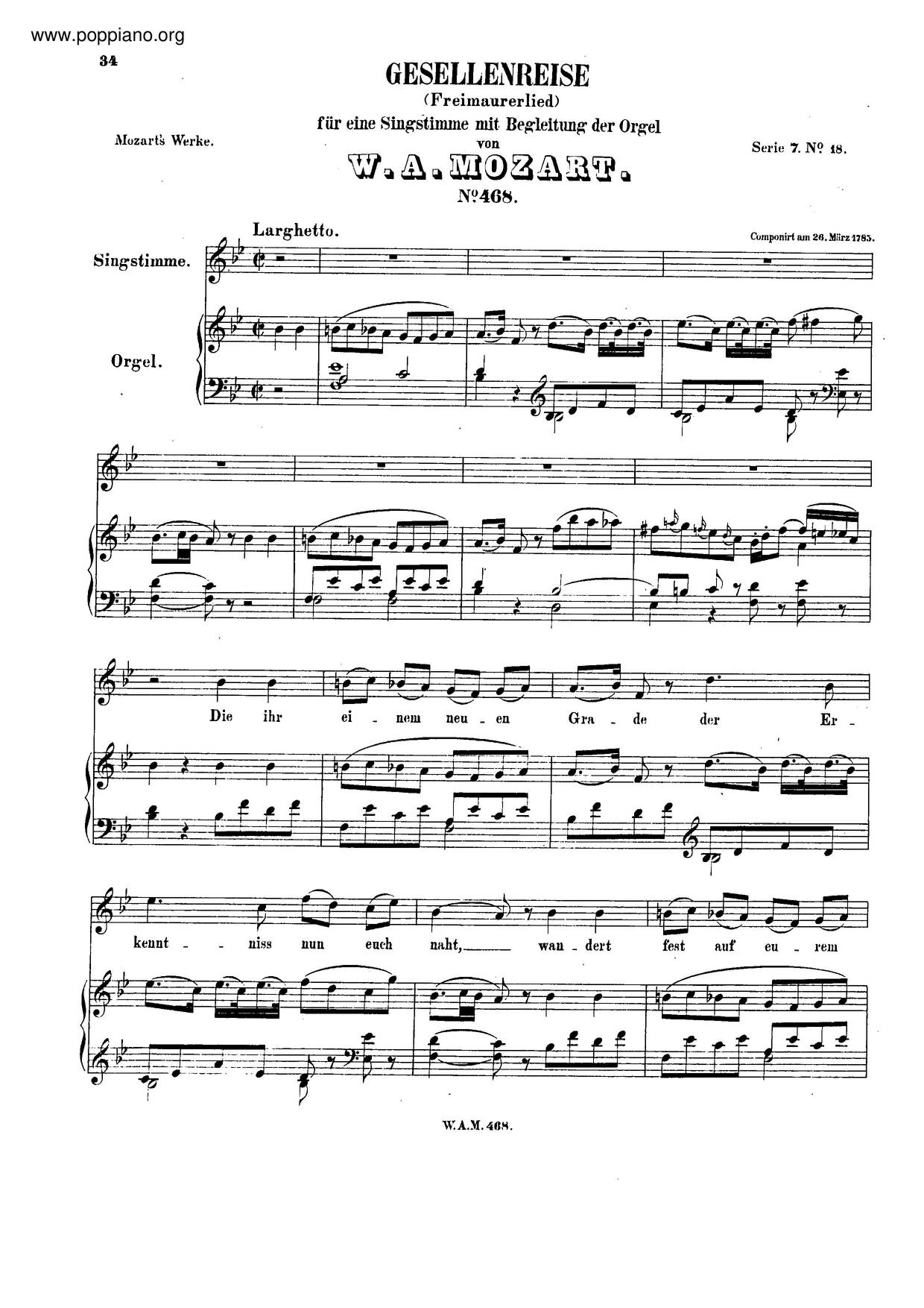 Gesellenreise, K. 468ピアノ譜