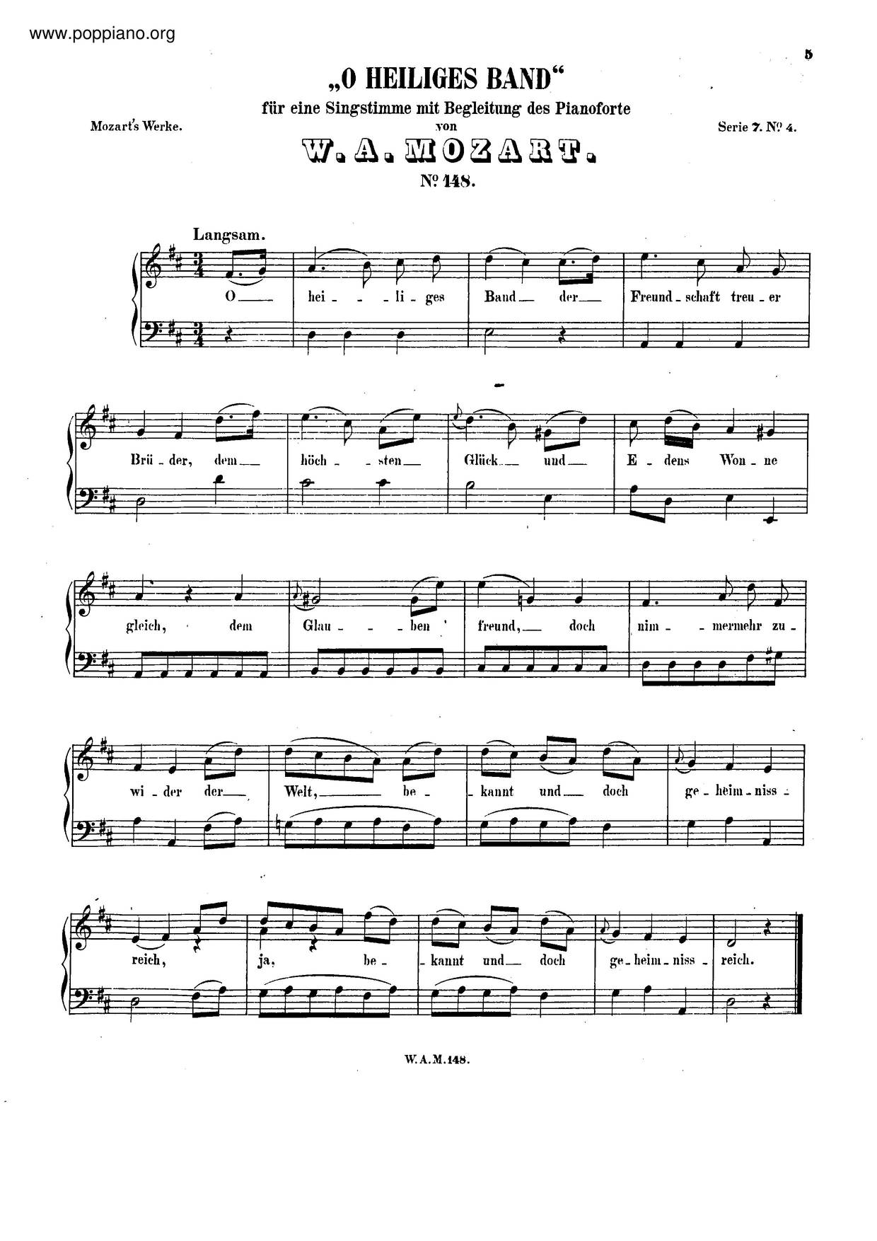 Lobegesang Auf Die Feierliche Johannisloge, K. 148/125Hピアノ譜