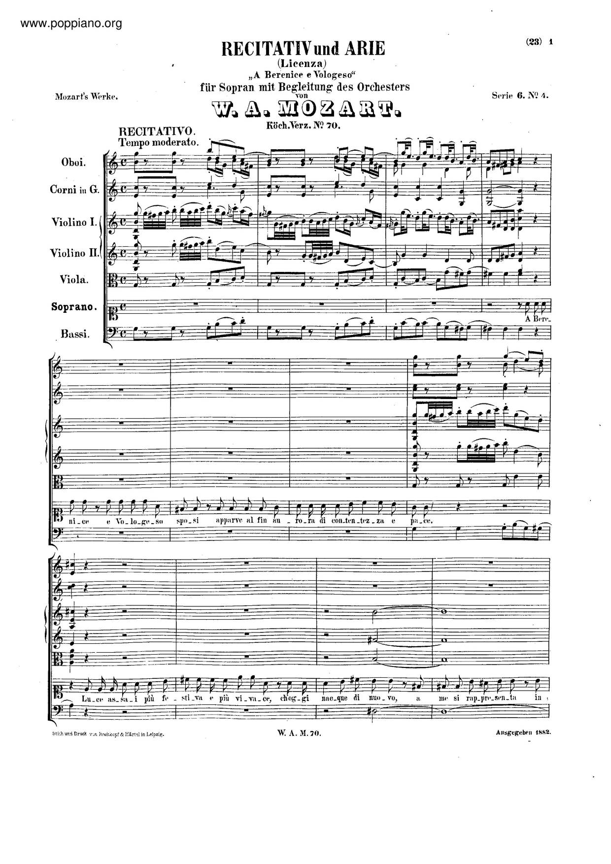A Berenice, K. 70/61Cピアノ譜