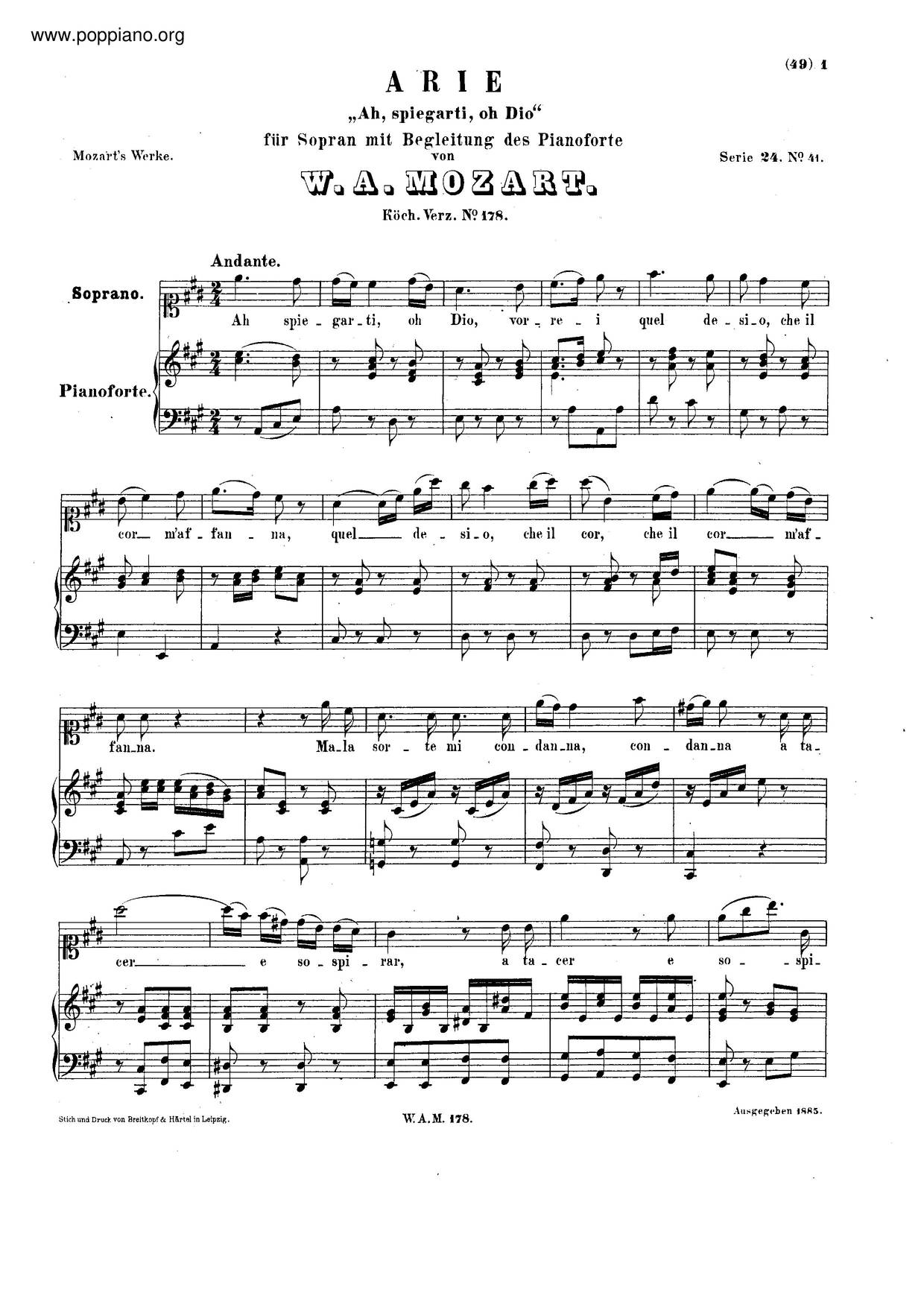 Ah, Spiegarti, O Dio, K. 178/417E Score