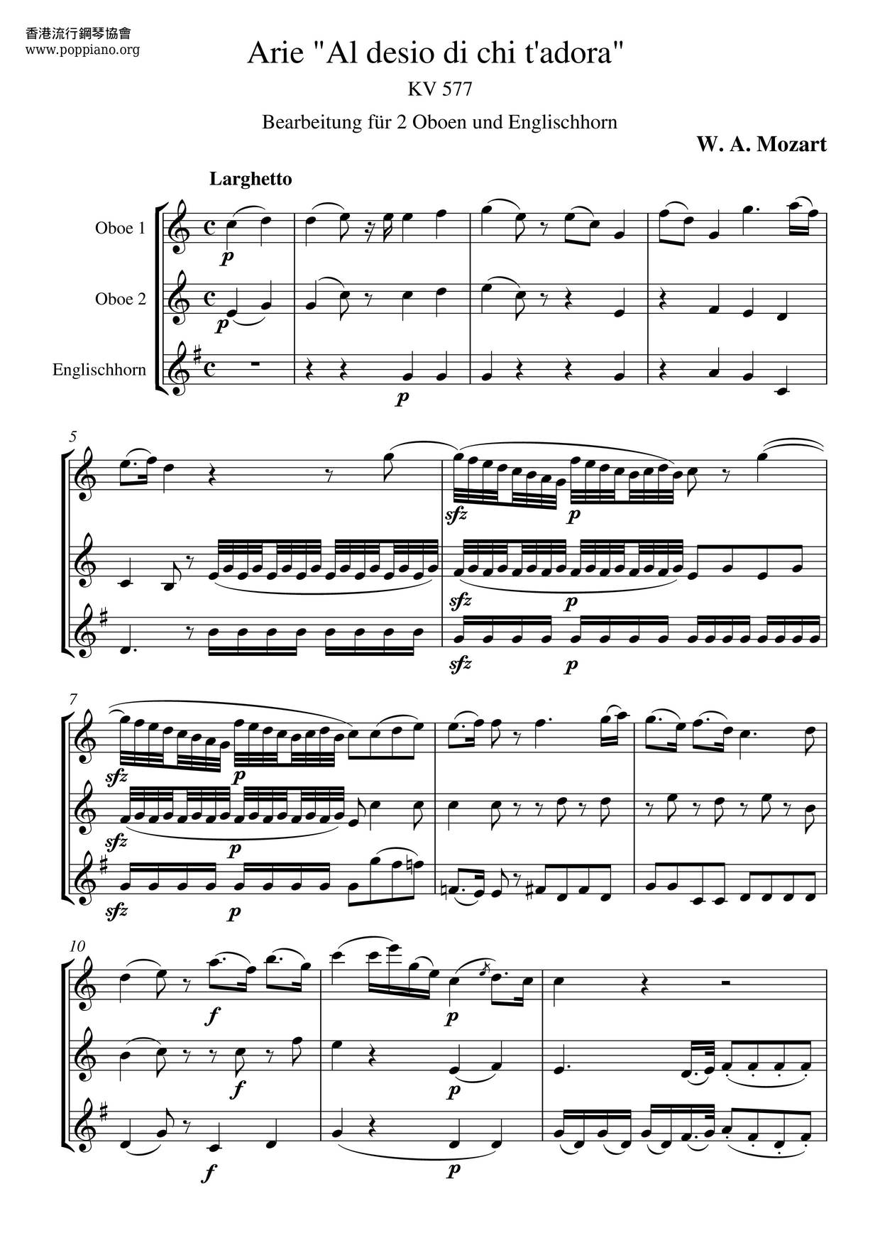 Al Desio, Di Chi T'adora, K. 577ピアノ譜