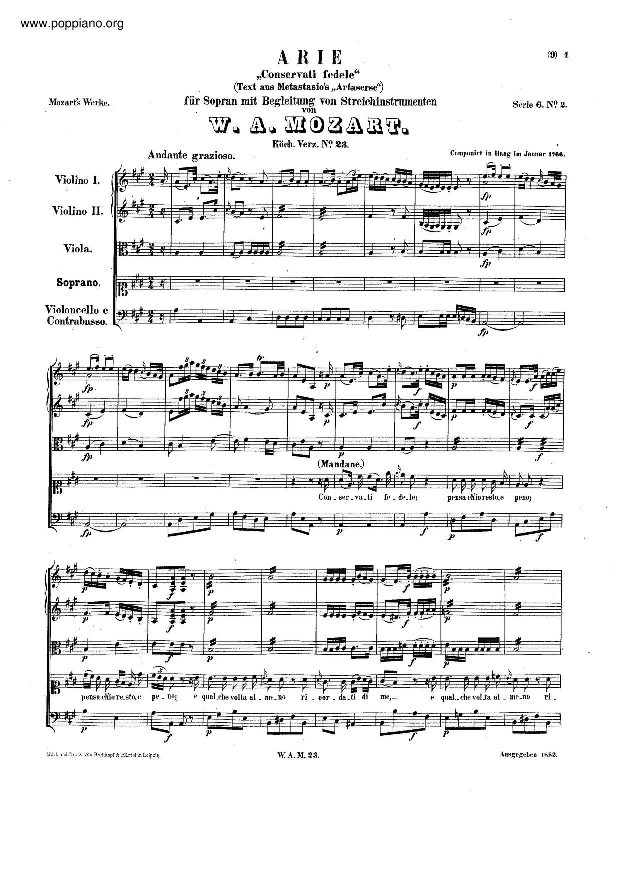 Conservati Fedele, K. 23 Score