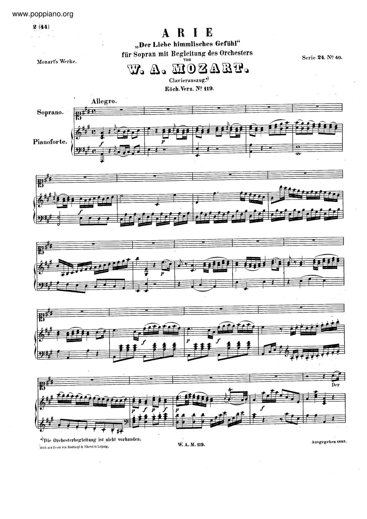 Der Liebe Himmlisches Gefühl, K. 119/382H Score